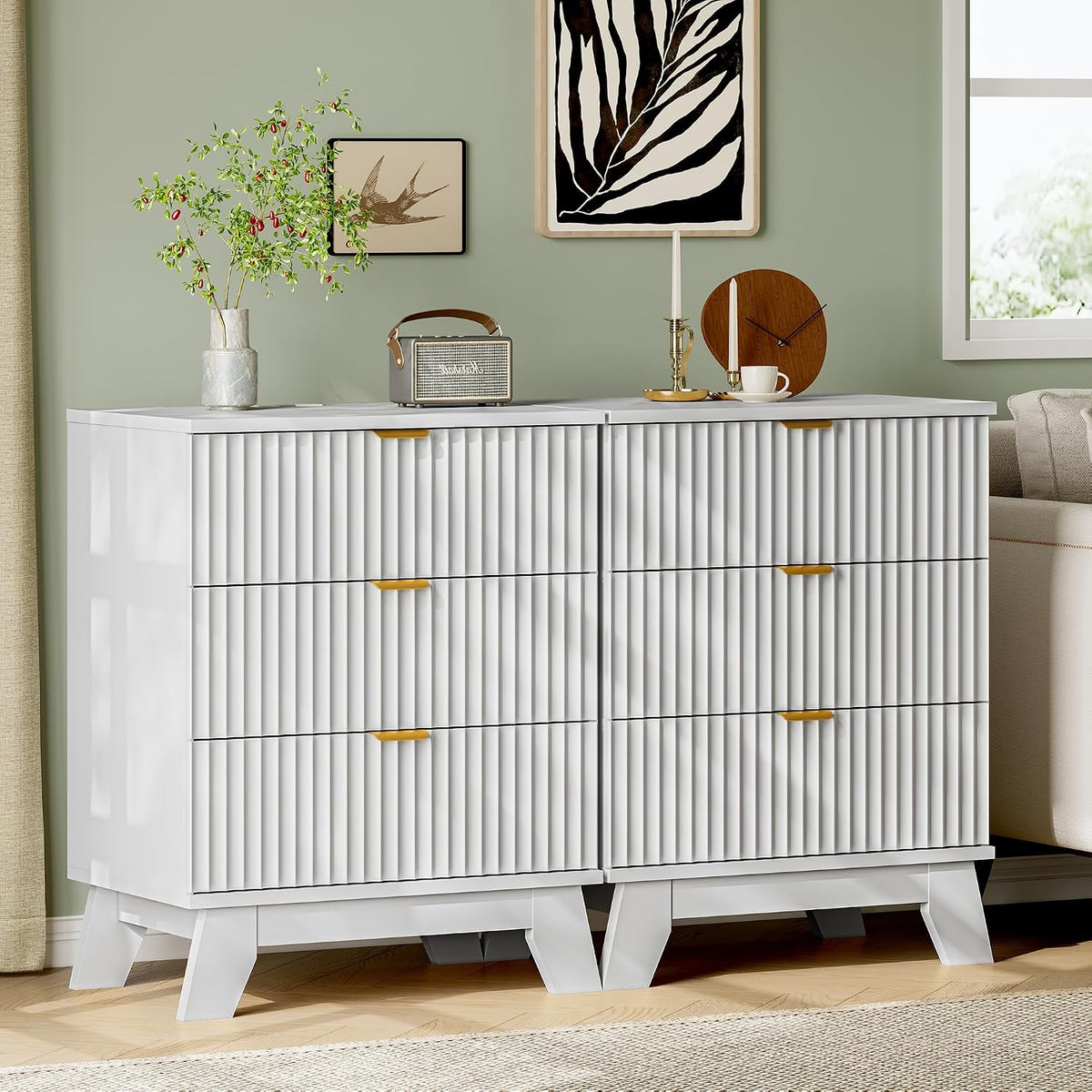 FANRAL 3 Large Drawer Nightstand,30" Tall Night Stand,24" Wide Side Table, Fluted Bedside Table Modern End Table Small Dresser for Bedroom, Nightstand