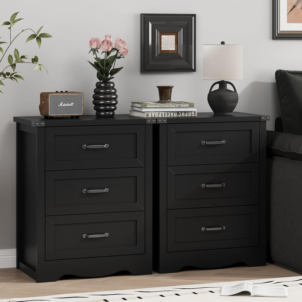 FANRAL 3 Large Drawer Nightstand,29.5" Tall Night Stand,27.5" Wide Side Table, Bedside Table Modern End Table,Small Wide Dresser for Bedroom, Nightstand