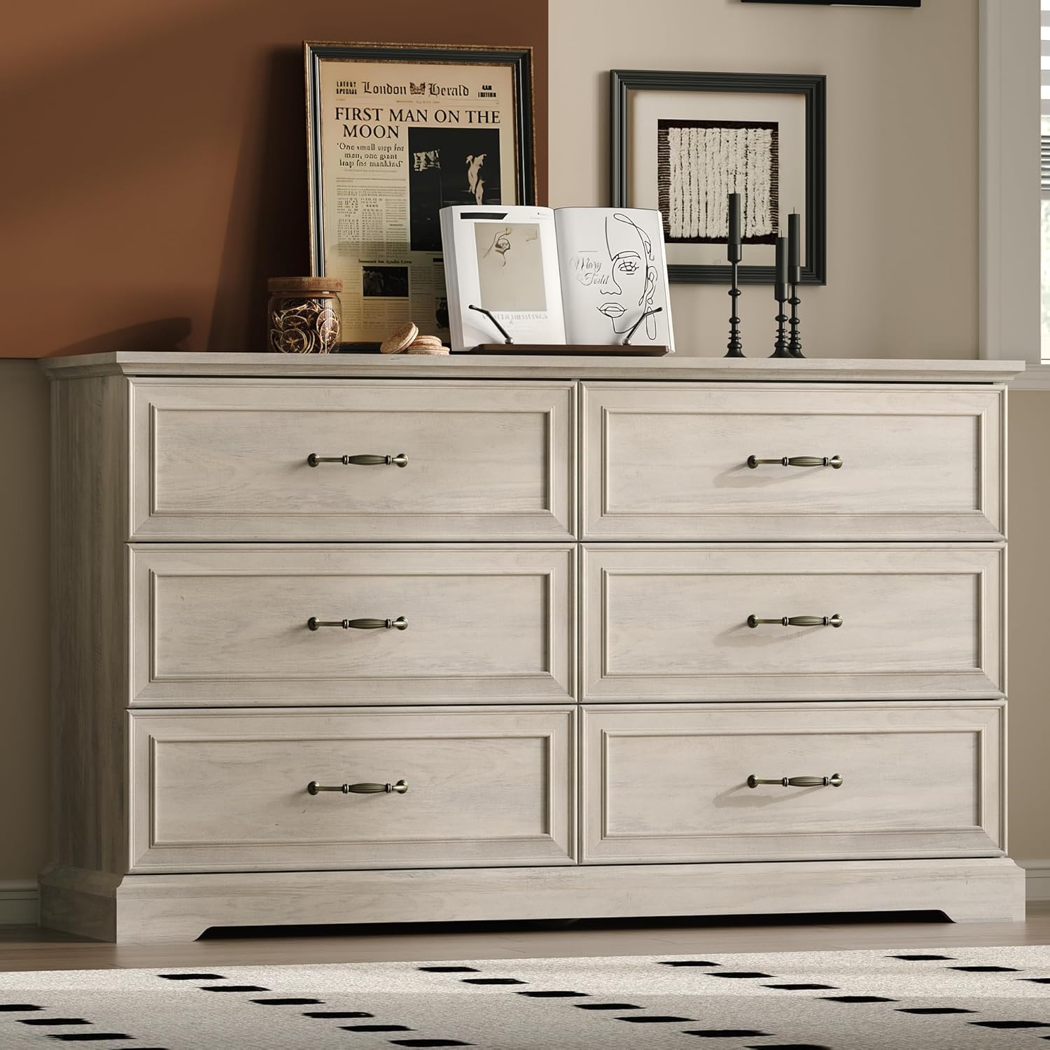 FANRAL Tall Dresser for Bedroom with 6 Drawers Chest of Drawers,en Dresser Storage Cabinet with Metal Handles, Dresser