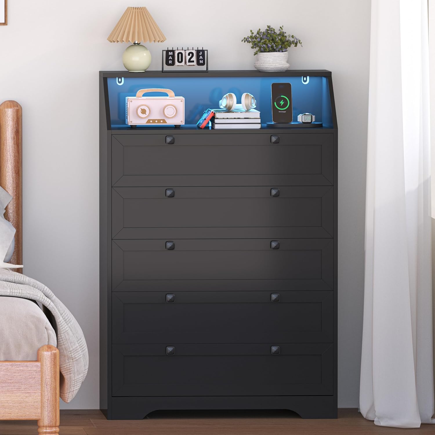 FANRAL Dresser for Bedroom with 6 Drawers, Metal Handle Closet Storage Cabinet,Wide TV Stand Chests of Drawers, Dresser