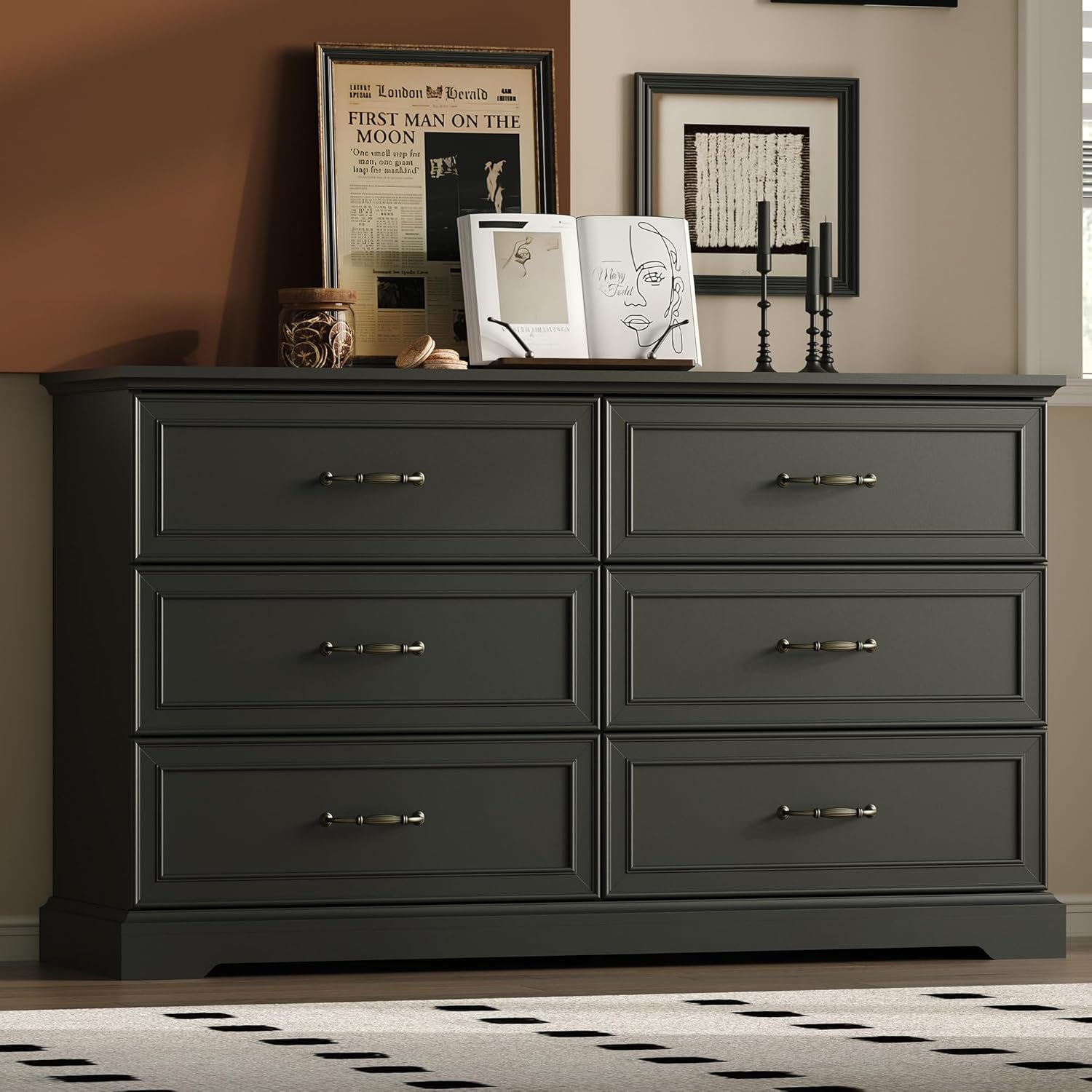 FANRAL Tall Dresser for Bedroom with 6 Drawers Chest of Drawers,en Dresser Storage Cabinet with Metal Handles, Dresser