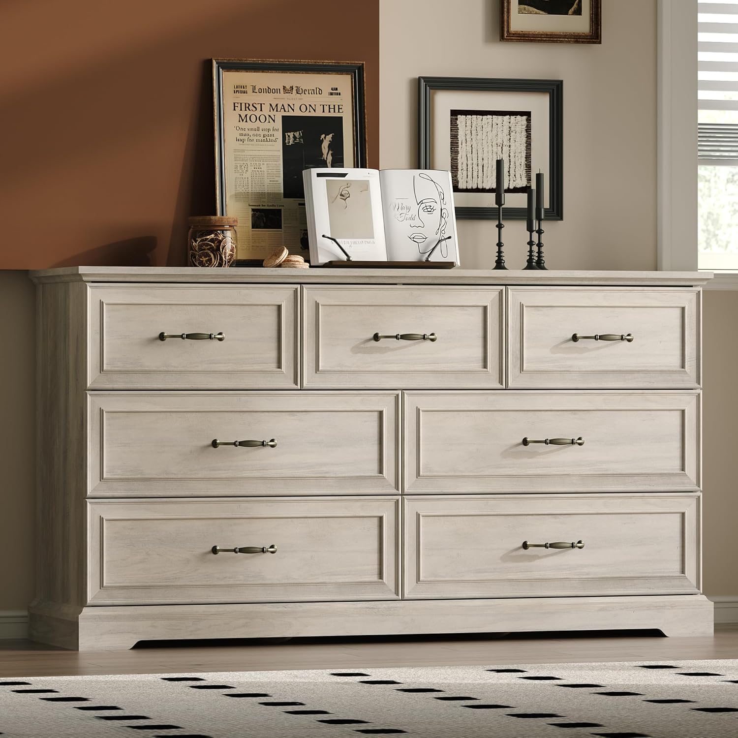 FANRAL Tall Dresser for Bedroom with 6 Drawers Chest of Drawers,en Dresser Storage Cabinet with Metal Handles, Dresser