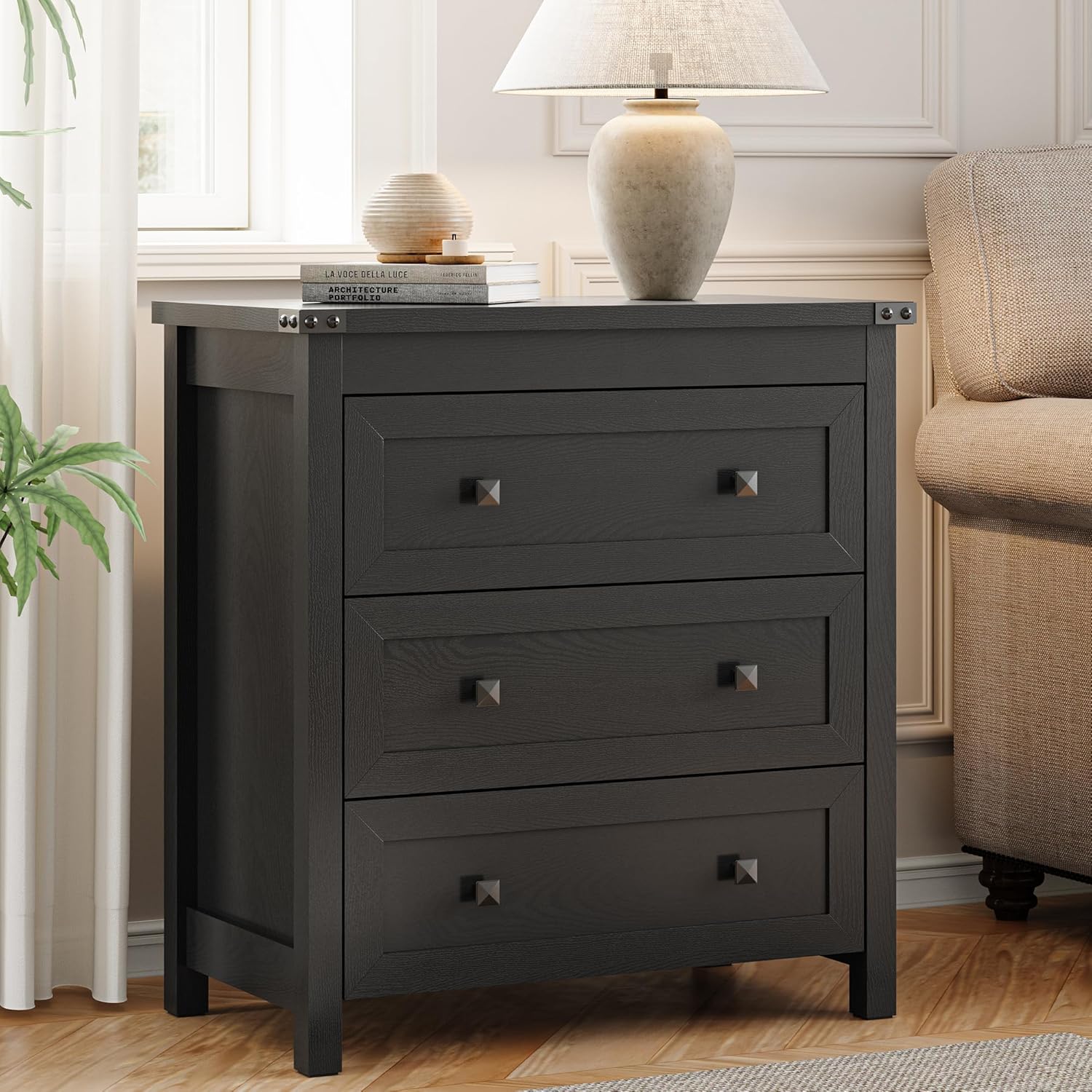 FANRAL Dresser for Bedroom with 6 Drawers, Metal Handle Closet Storage Cabinet,Wide TV Stand Chests of Drawers, Dresser