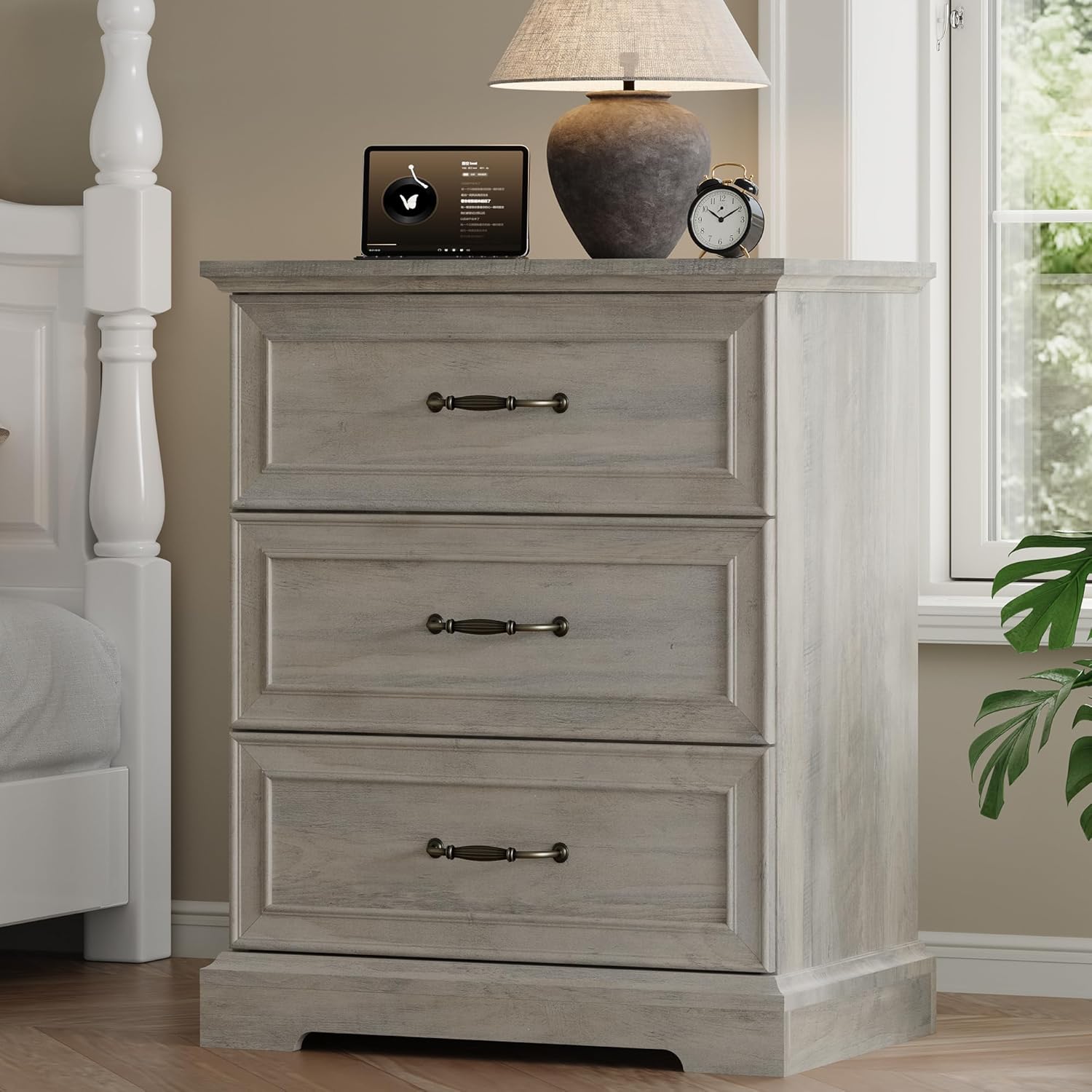 FANRAL 3 Drawer Farmhouse Nightstand,en Bedside Table with Anti-Tip Safety,Storage End Table for Bedroom Living Room, Night Stand