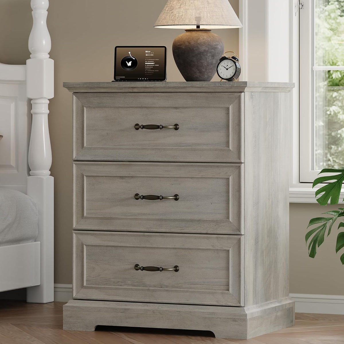 FANRAL 3 Large Drawer Nightstand,29.5" Tall Night Stand,27.5" Wide Side Table, Bedside Table Modern End Table,Small Wide Dresser for Bedroom, Nightstand
