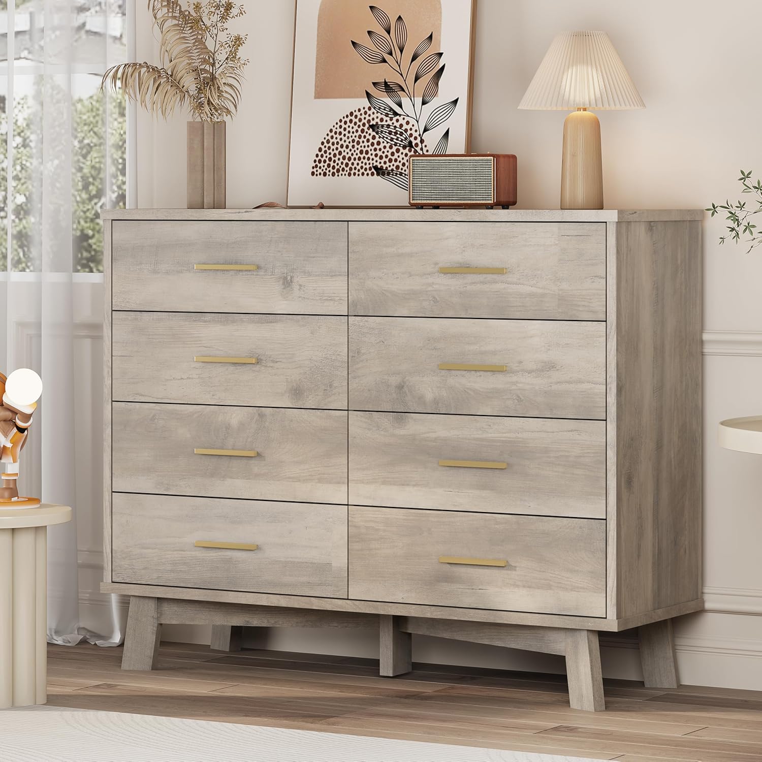 FANRAL 6 Drawers Dresser for Bedroom, Modern Chest of Drawers with X-Shaped Sturdy Base, Dresser