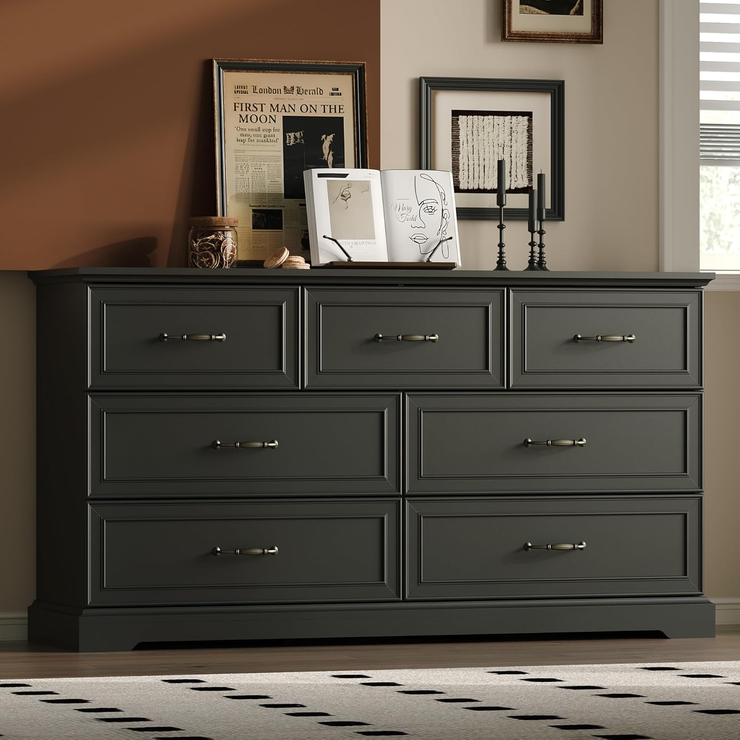 FANRAL Tall Dresser for Bedroom with 6 Drawers Chest of Drawers,en Dresser Storage Cabinet with Metal Handles, Dresser