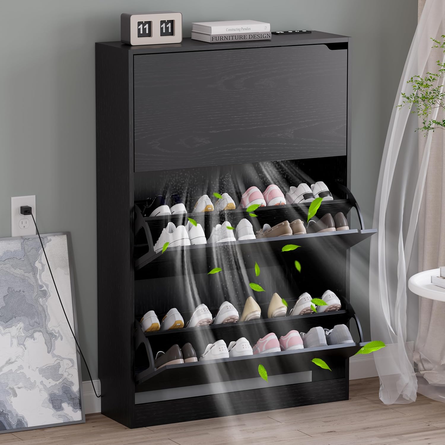 FANRAL Shoe Storage Cabinet for Entryway, Shoe Cabinet Storage with 3 Flip Drawers,Shoe Cabinet for Entryway Slim Space,3 Tier Shoe Cabinet Freestanding Shoe Rack for Entryway,Hallway