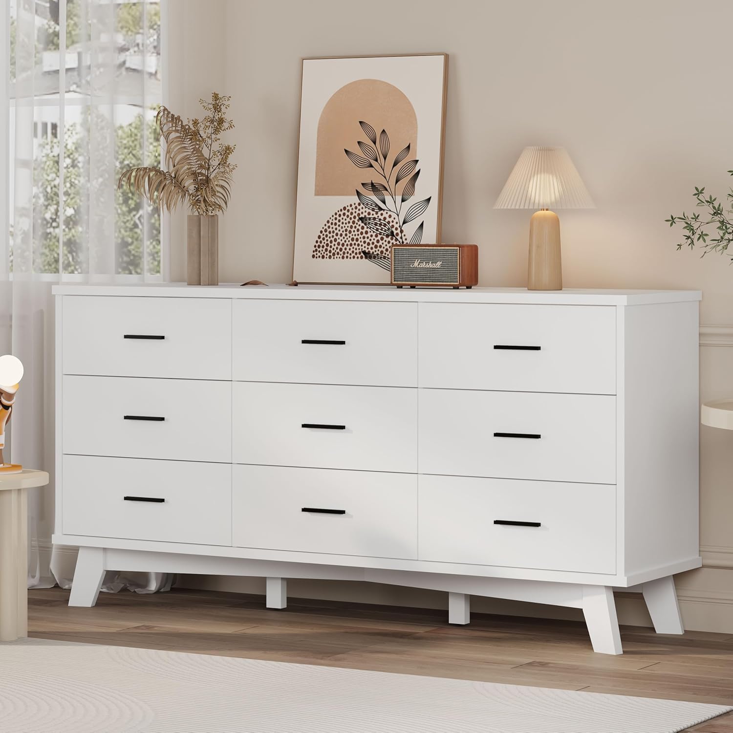 FANRAL 6 Drawers Dresser for Bedroom, Modern Chest of Drawers with X-Shaped Sturdy Base, Dresser