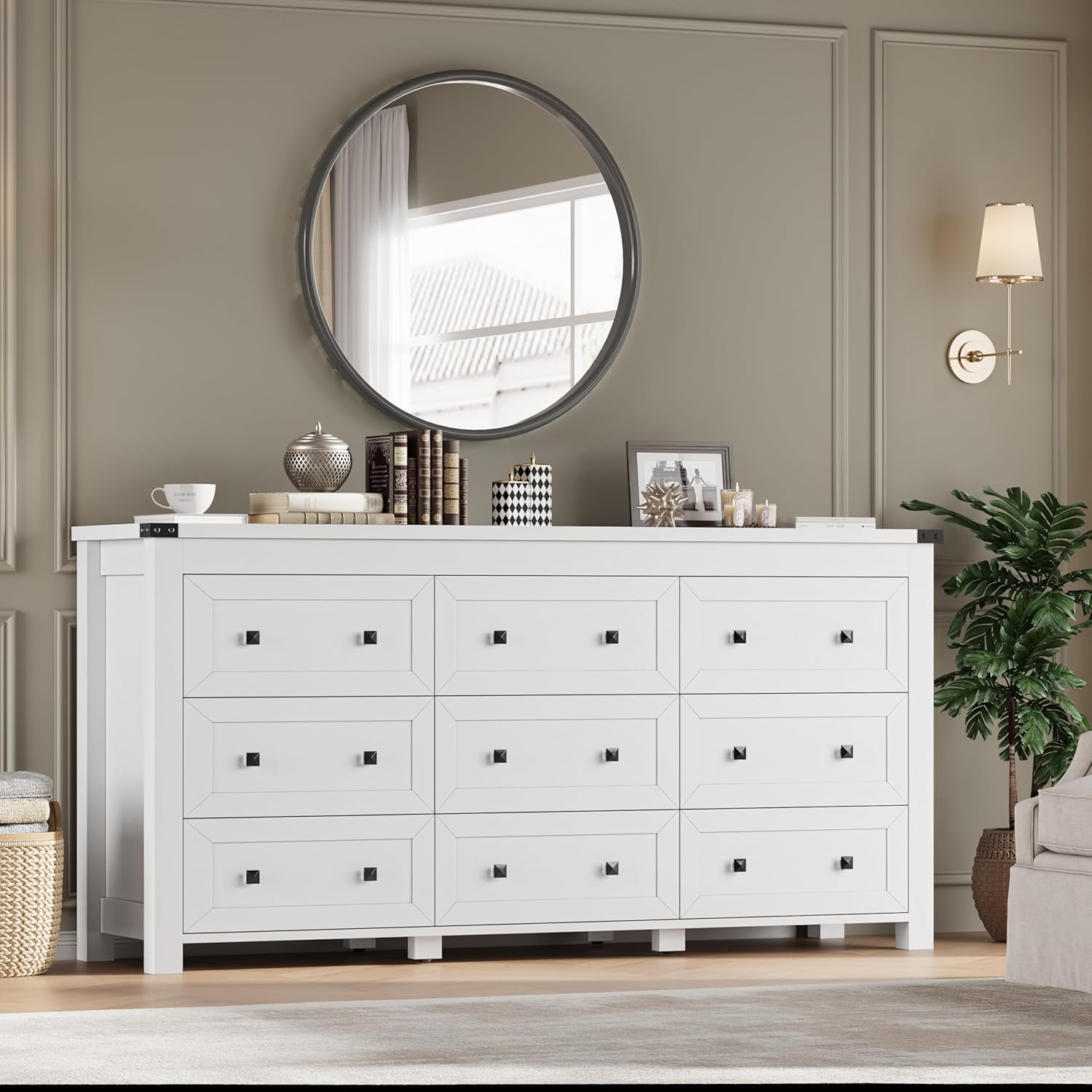 FANRAL Dresser for Bedroom with 6 Drawers, Metal Handle Closet Storage Cabinet,Wide TV Stand Chests of Drawers, Dresser