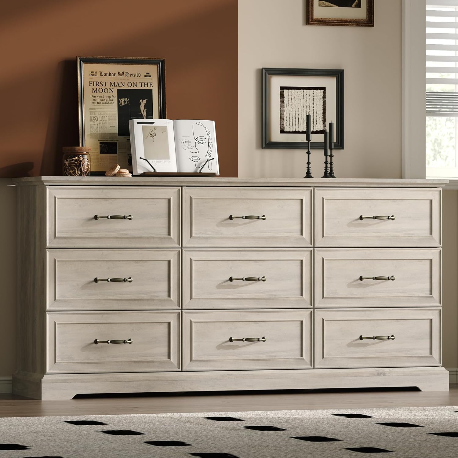 FANRAL Tall Dresser for Bedroom with 6 Drawers Chest of Drawers,en Dresser Storage Cabinet with Metal Handles, Dresser