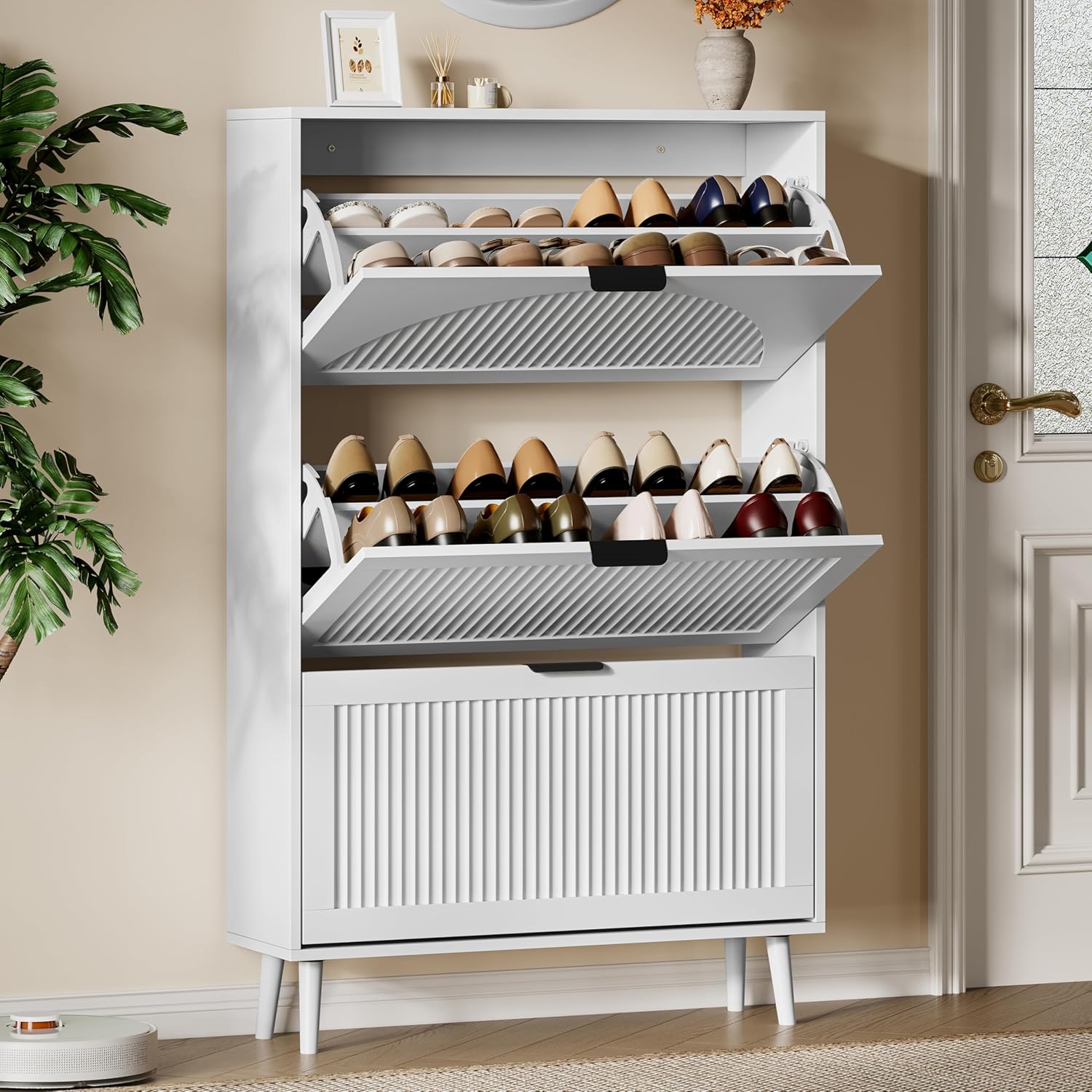 FANRAL Shoe Storage Cabinet for Entryway, Shoe Cabinet Storage with 3 Flip Drawers,Shoe Cabinet for Entryway Slim Space,3 Tier Shoe Cabinet Freestanding Shoe Rack for Entryway,Hallway