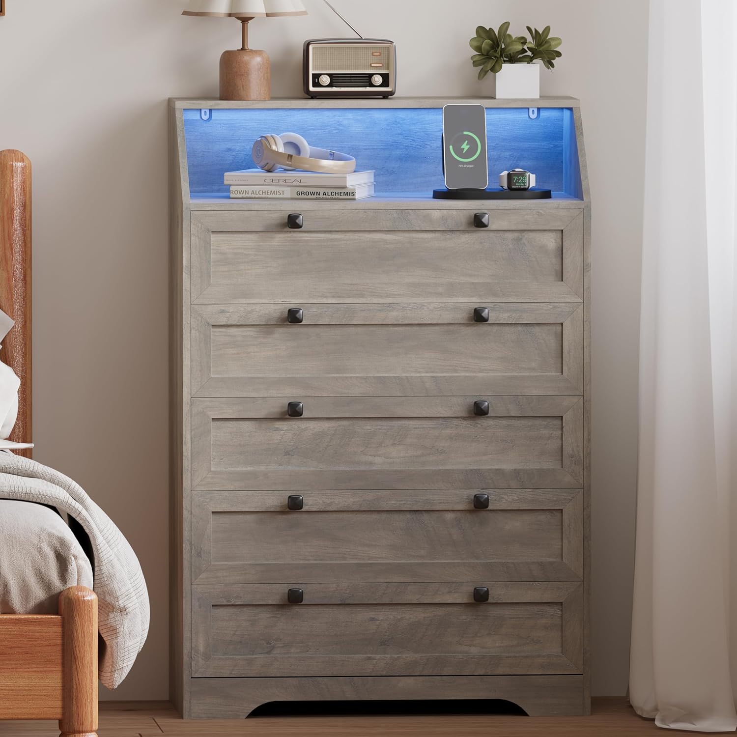 FANRAL Dresser for Bedroom with 6 Drawers, Metal Handle Closet Storage Cabinet,Wide TV Stand Chests of Drawers, Dresser