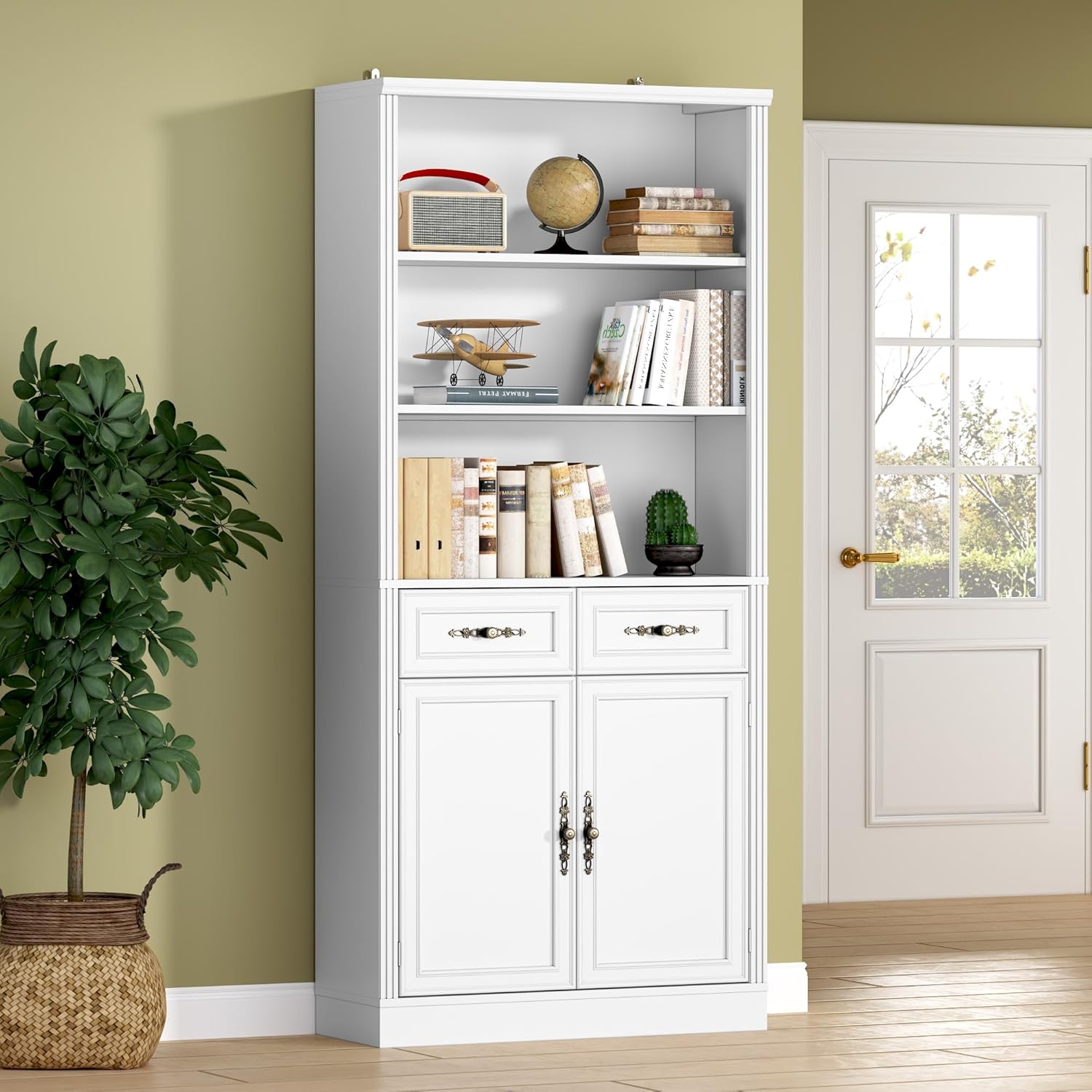 FANRAL 75" Open Bookshelf, 24" Wide 6 Tier Storage Organizer with Adjustable Shelving, Freestanding Anti-Tipping Display Shelf for Home Office Study, Bookcase