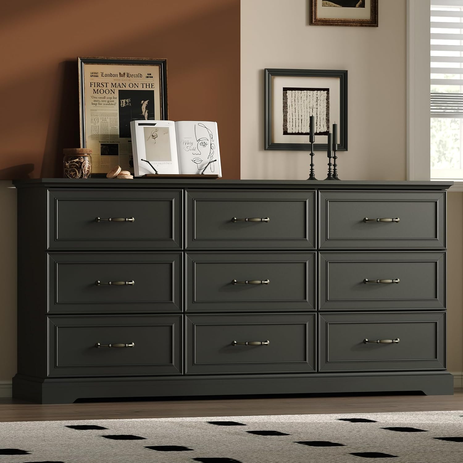 FANRAL Tall Dresser for Bedroom with 6 Drawers Chest of Drawers,en Dresser Storage Cabinet with Metal Handles, Dresser