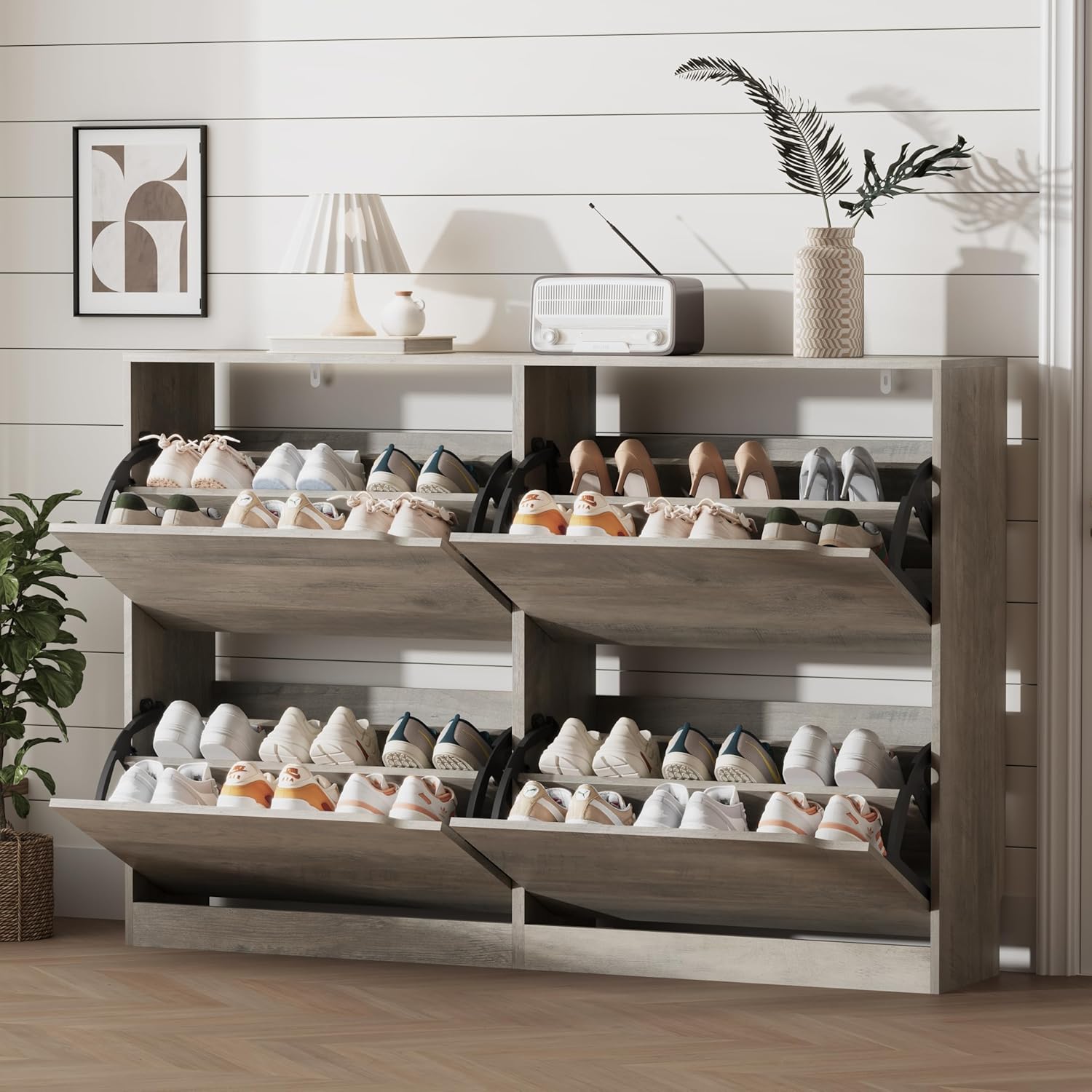 FANRAL Shoe Storage Cabinet for Entryway, Shoe Cabinet Storage with 3 Flip Drawers,Shoe Cabinet for Entryway Slim Space,3 Tier Shoe Cabinet Freestanding Shoe Rack for Entryway,Hallway
