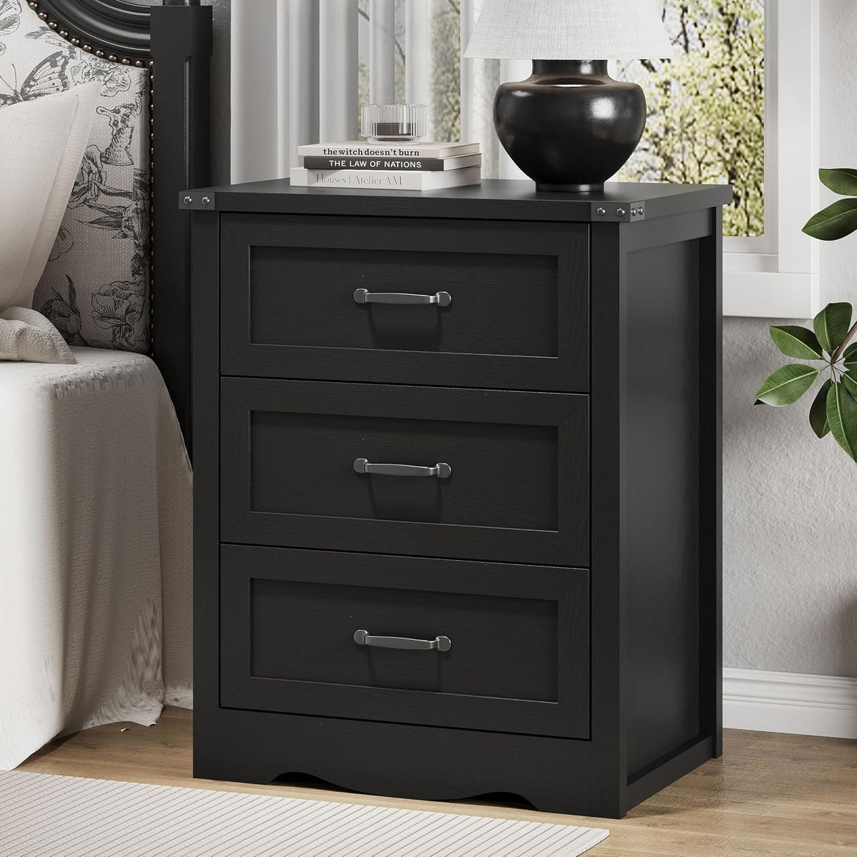 FANRAL 3 Large Drawer Nightstand,29.5" Tall Night Stand,27.5" Wide Side Table, Bedside Table Modern End Table,Small Wide Dresser for Bedroom, Nightstand