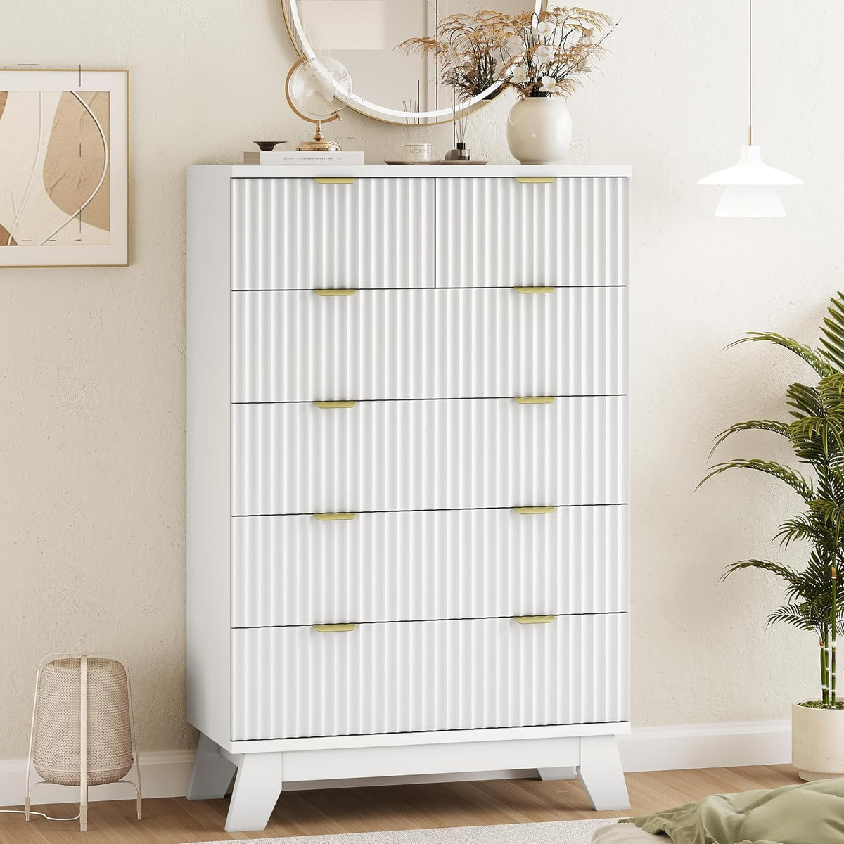 FANRAL 6 Drawers Dresser Fluted Dresser for Bedroom,en Chest of Drawers Modern Dresser for Closet, Dresser