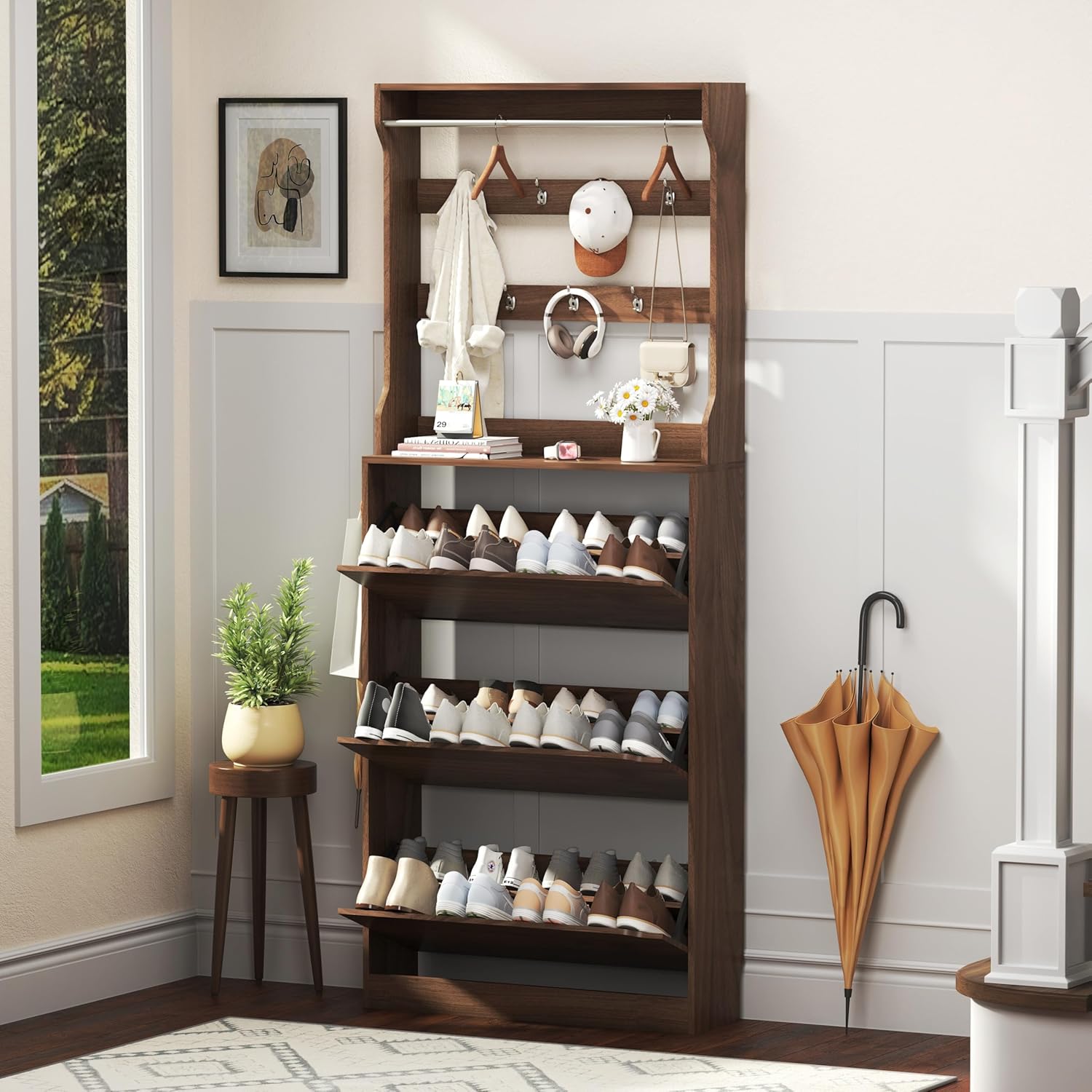 FANRAL Shoe Storage Cabinet for Entryway, Shoe Cabinet Storage with 3 Flip Drawers,Shoe Cabinet for Entryway Slim Space,3 Tier Shoe Cabinet Freestanding Shoe Rack for Entryway,Hallway