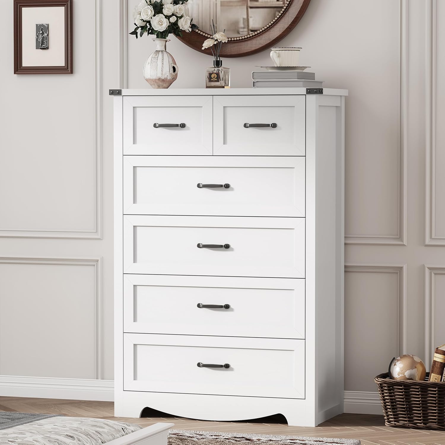 FANRAL 6 Drawers Dresser for Bedroom,Modern en Chest of Drawers,Storage Organizer Dresser for Closet, Dresser