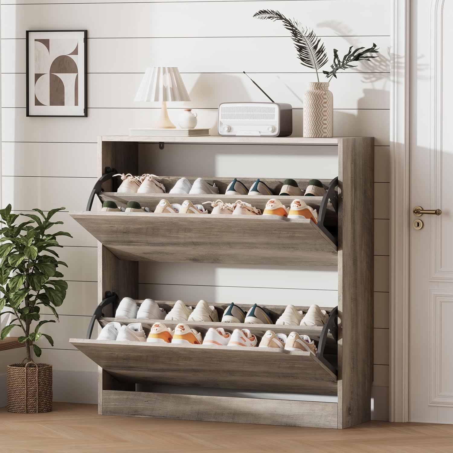 FANRAL Shoe Storage Cabinet for Entryway, Shoe Cabinet Storage with 3 Flip Drawers,Shoe Cabinet for Entryway Slim Space,3 Tier Shoe Cabinet Freestanding Shoe Rack for Entryway,Hallway