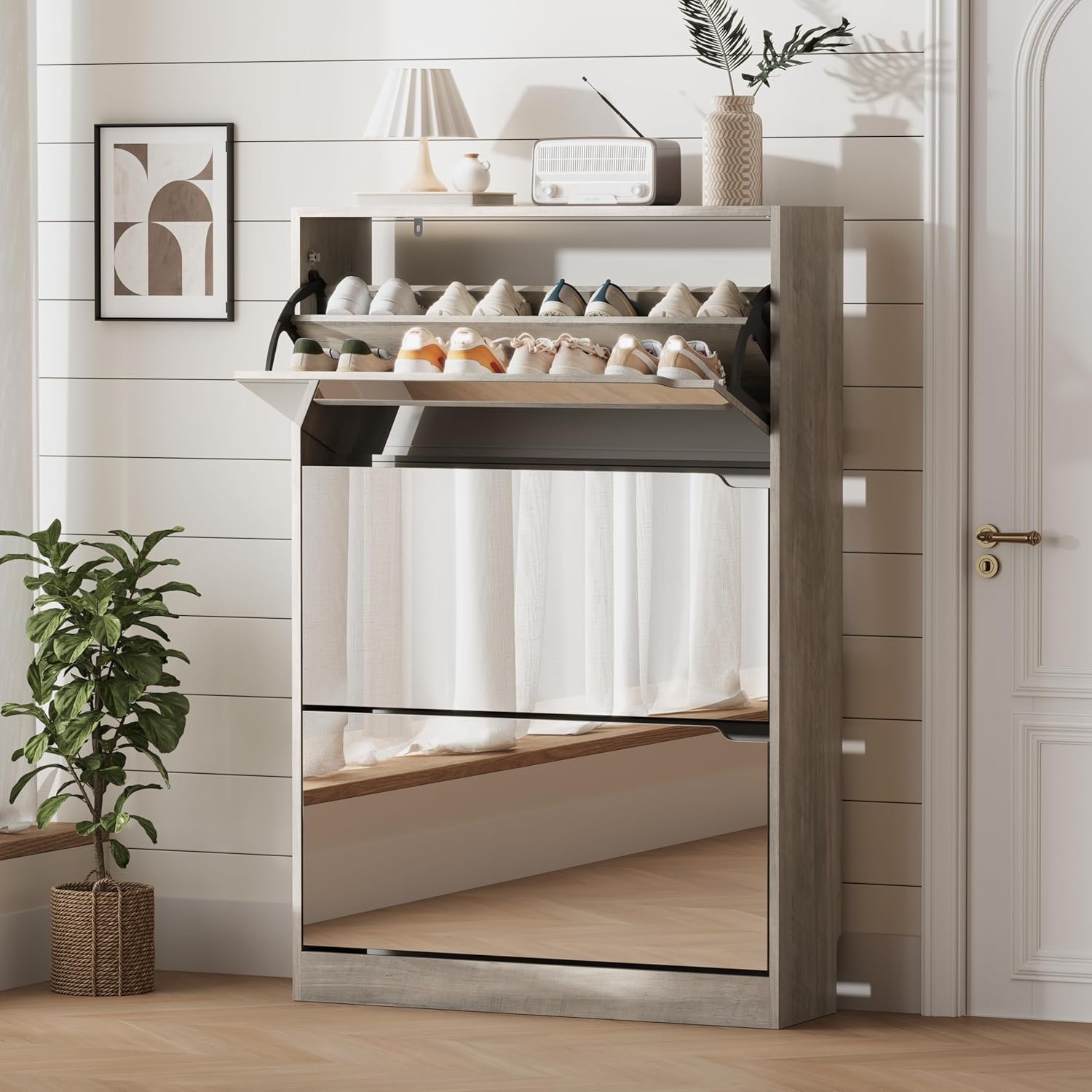 FANRAL Shoe Storage Cabinet for Entryway, Shoe Cabinet Storage with 3 Flip Drawers,Shoe Cabinet for Entryway Slim Space,3 Tier Shoe Cabinet Freestanding Shoe Rack for Entryway,Hallway