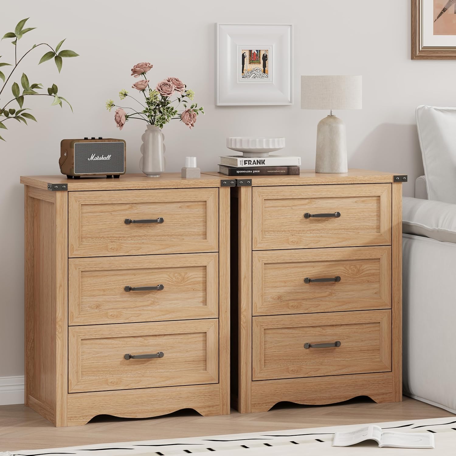 FANRAL 3 Drawer Modern Farmhouse Nightstand,en Bedside Table with Storage,Sturdy End Table for Bedroom Living Room, Night Stand