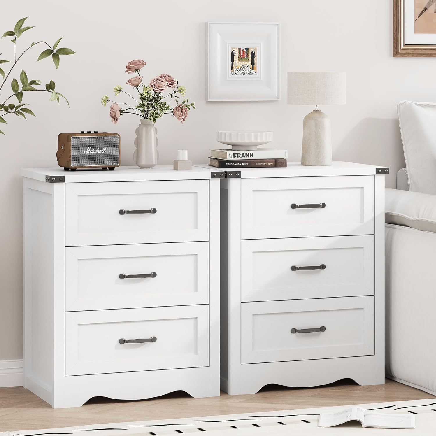 FANRAL 3 Drawer Modern Farmhouse Nightstand,en Bedside Table with Storage,Sturdy End Table for Bedroom Living Room, Night Stand