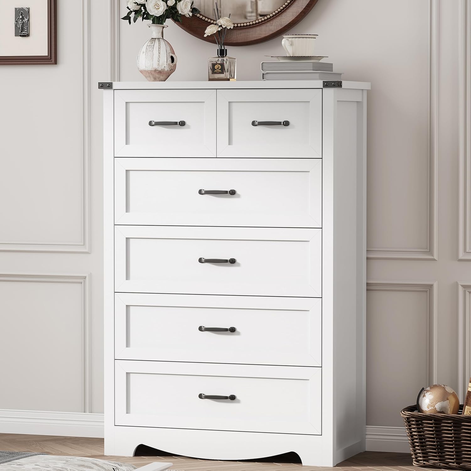 FANRAL 6 Drawers Dresser for Bedroom,Modern en Chest of Drawers,Storage Organizer Dresser for Closet, Dresser
