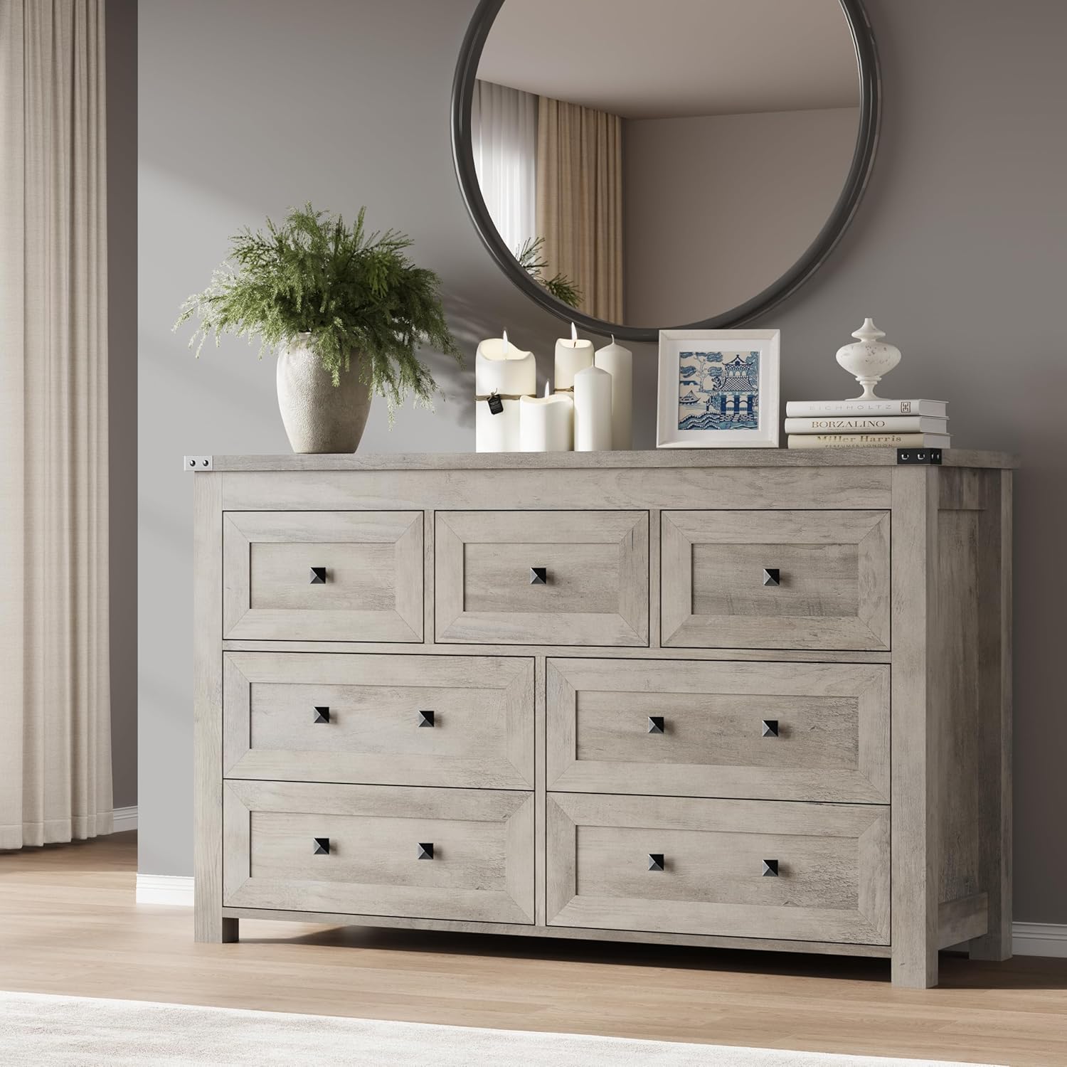 FANRAL Dresser for Bedroom with 6 Drawers, Metal Handle Closet Storage Cabinet,Wide TV Stand Chests of Drawers, Dresser