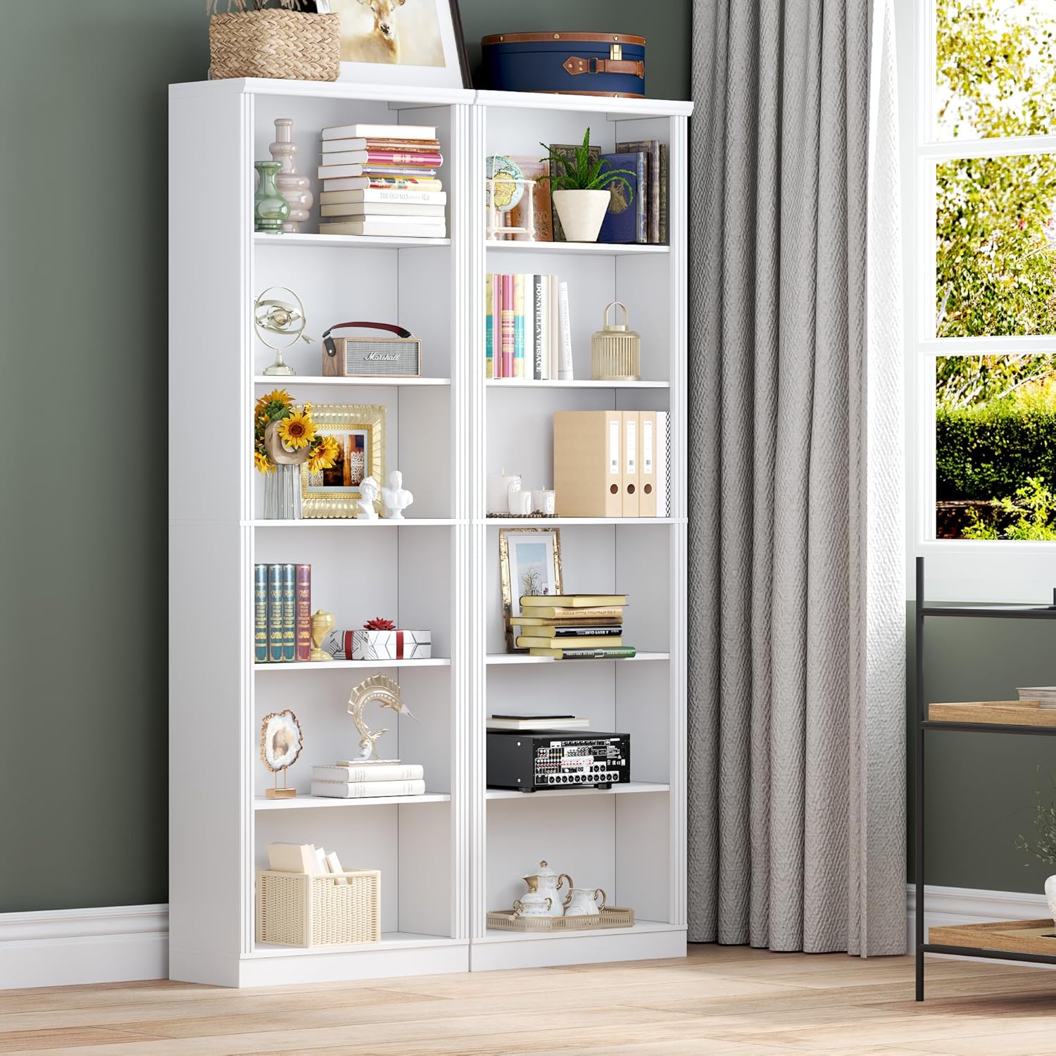 FANRAL 75" Tall Bookshelf with 6 Tier,2 Adjustable Shelving, Vertical Narrow Storage Organizer, Freestanding Display Shelf for Home Living Room Bedroom Office, Bookcase