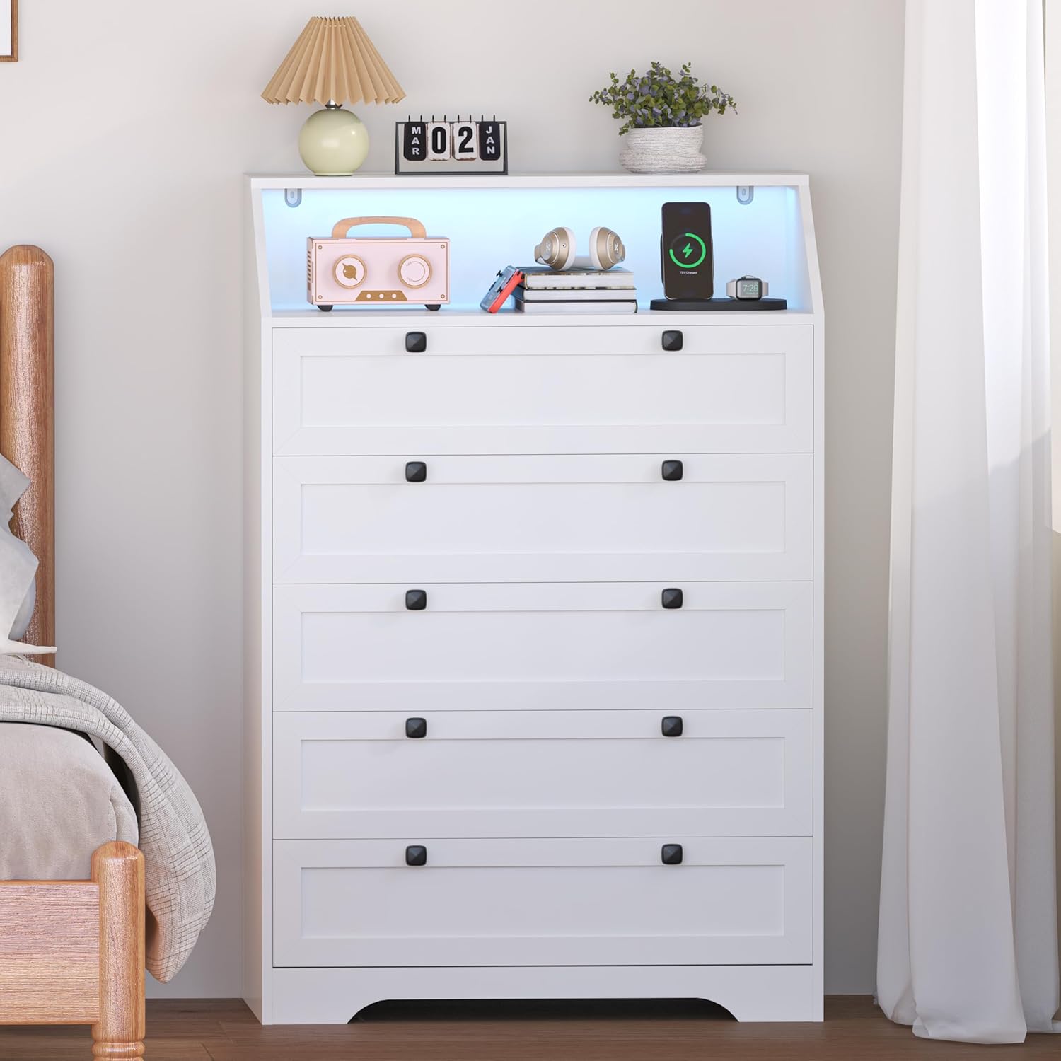 FANRAL Dresser for Bedroom with 6 Drawers, Metal Handle Closet Storage Cabinet,Wide TV Stand Chests of Drawers, Dresser