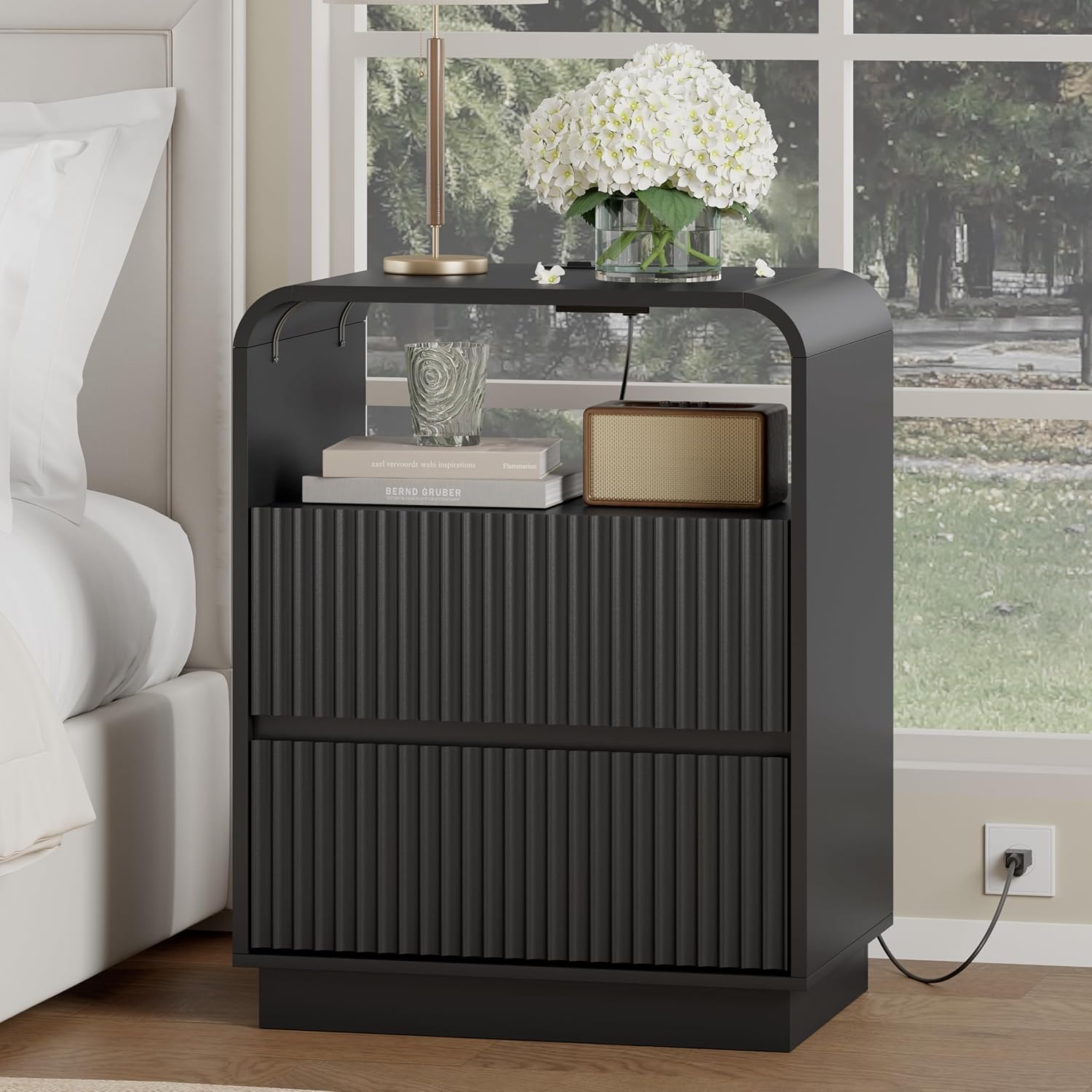 FANRAL 6 Drawer Wide Dresser with LED Lights,Modern Fluted Chest of Drawers with Floating LED Base, Dresser for Bedroom