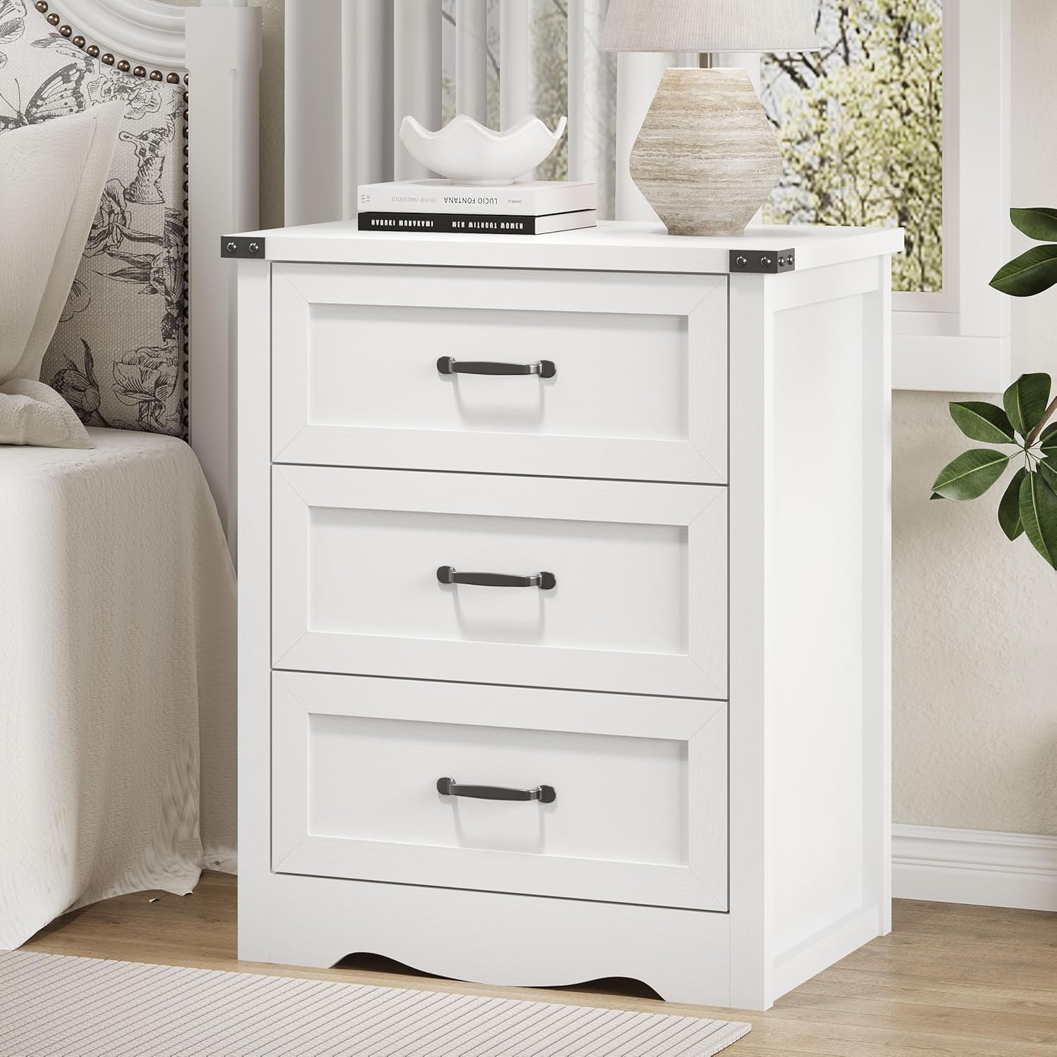 FANRAL 3 Drawer Modern Farmhouse Nightstand,en Bedside Table with Storage,Sturdy End Table for Bedroom Living Room, Night Stand