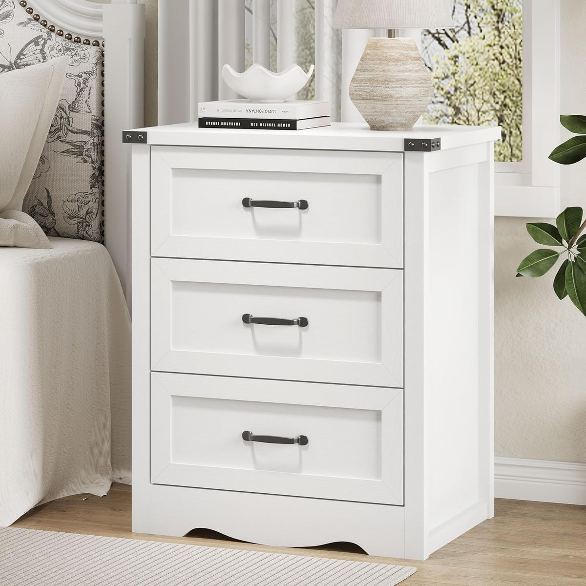 FANRAL 3 Large Drawer Nightstand,29.5" Tall Night Stand,27.5" Wide Side Table, Bedside Table Modern End Table,Small Wide Dresser for Bedroom, Nightstand