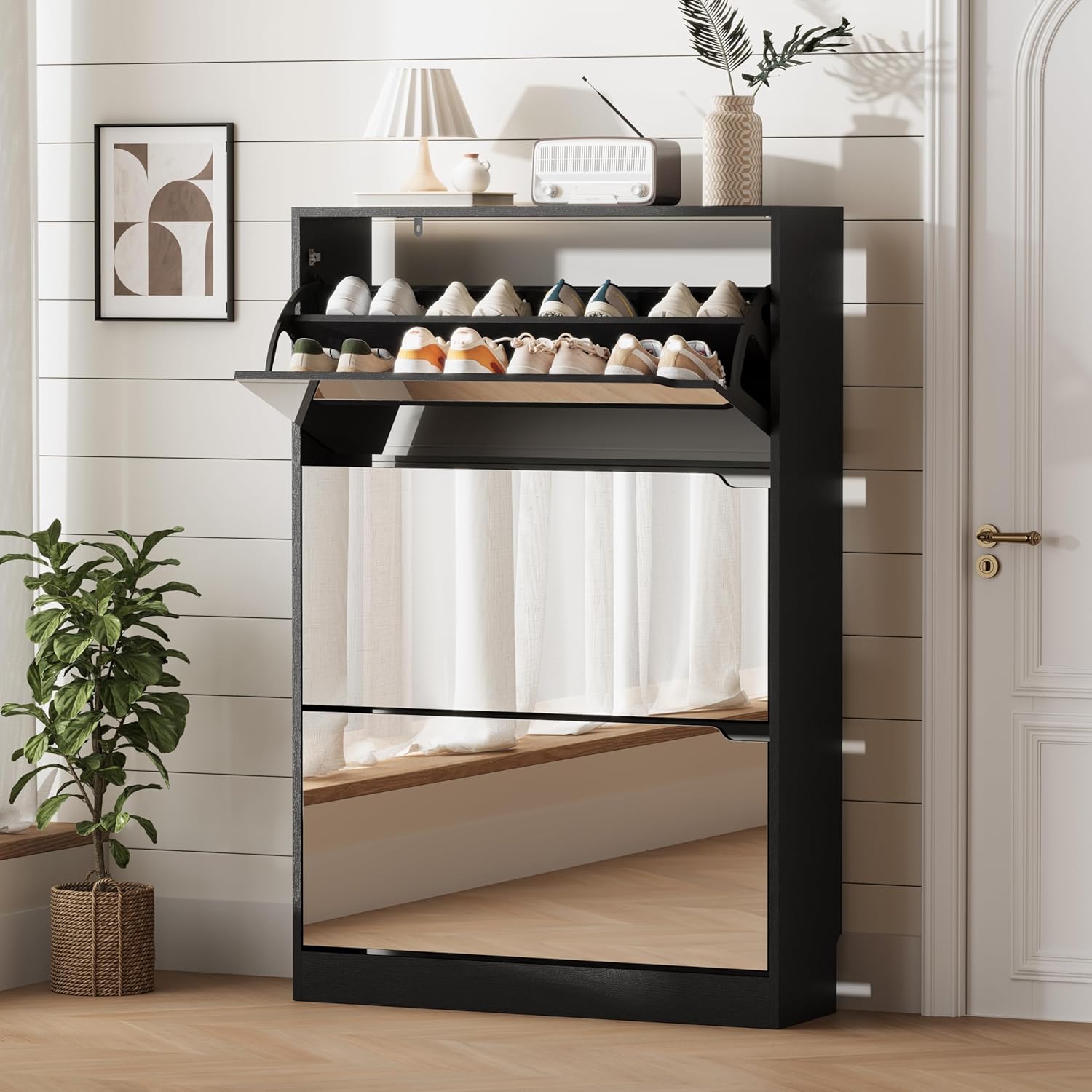 FANRAL Shoe Storage Cabinet for Entryway, Shoe Cabinet Storage with 3 Flip Drawers,Shoe Cabinet for Entryway Slim Space,3 Tier Shoe Cabinet Freestanding Shoe Rack for Entryway,Hallway