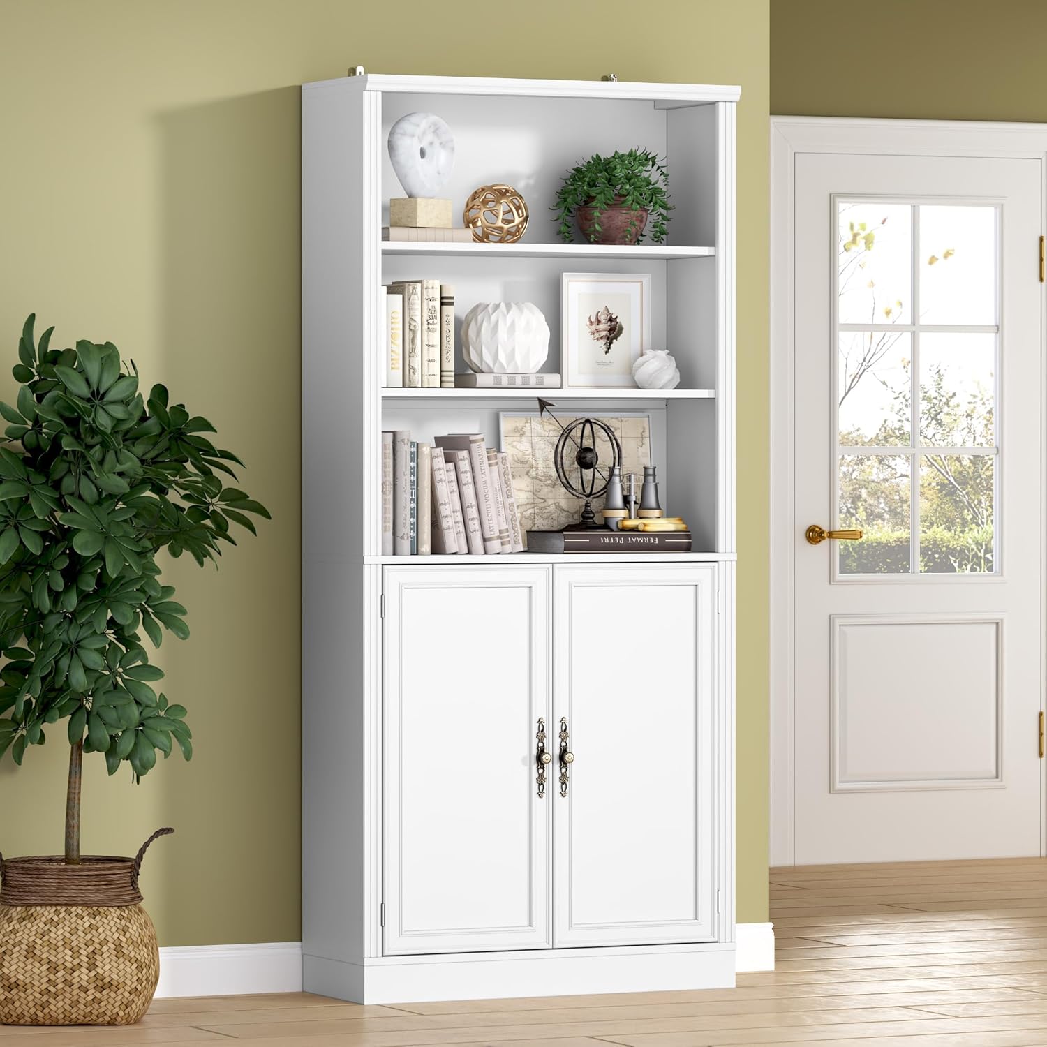 FANRAL 75" Open Bookshelf, 24" Wide 6 Tier Storage Organizer with Adjustable Shelving, Freestanding Anti-Tipping Display Shelf for Home Office Study, Bookcase