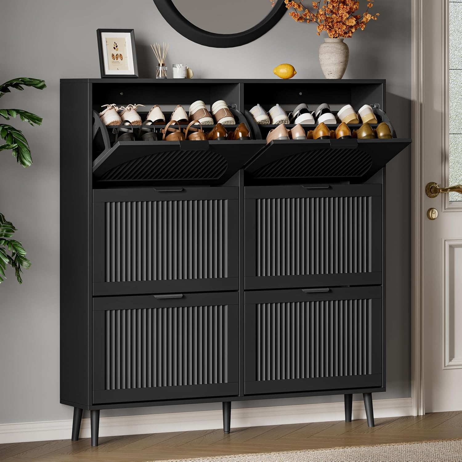 FANRAL Shoe Storage Cabinet for Entryway, Shoe Cabinet Storage with 3 Flip Drawers,Shoe Cabinet for Entryway Slim Space,3 Tier Shoe Cabinet Freestanding Shoe Rack for Entryway,Hallway