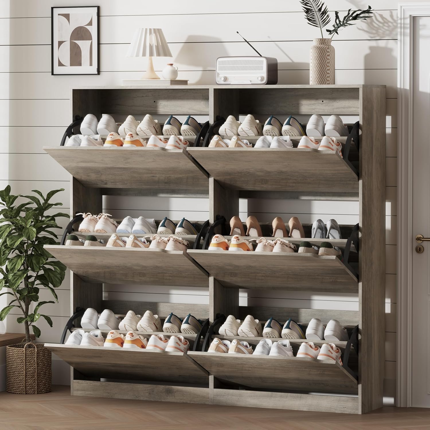 FANRAL Shoe Storage Cabinet for Entryway, Shoe Cabinet Storage with 3 Flip Drawers,Shoe Cabinet for Entryway Slim Space,3 Tier Shoe Cabinet Freestanding Shoe Rack for Entryway,Hallway