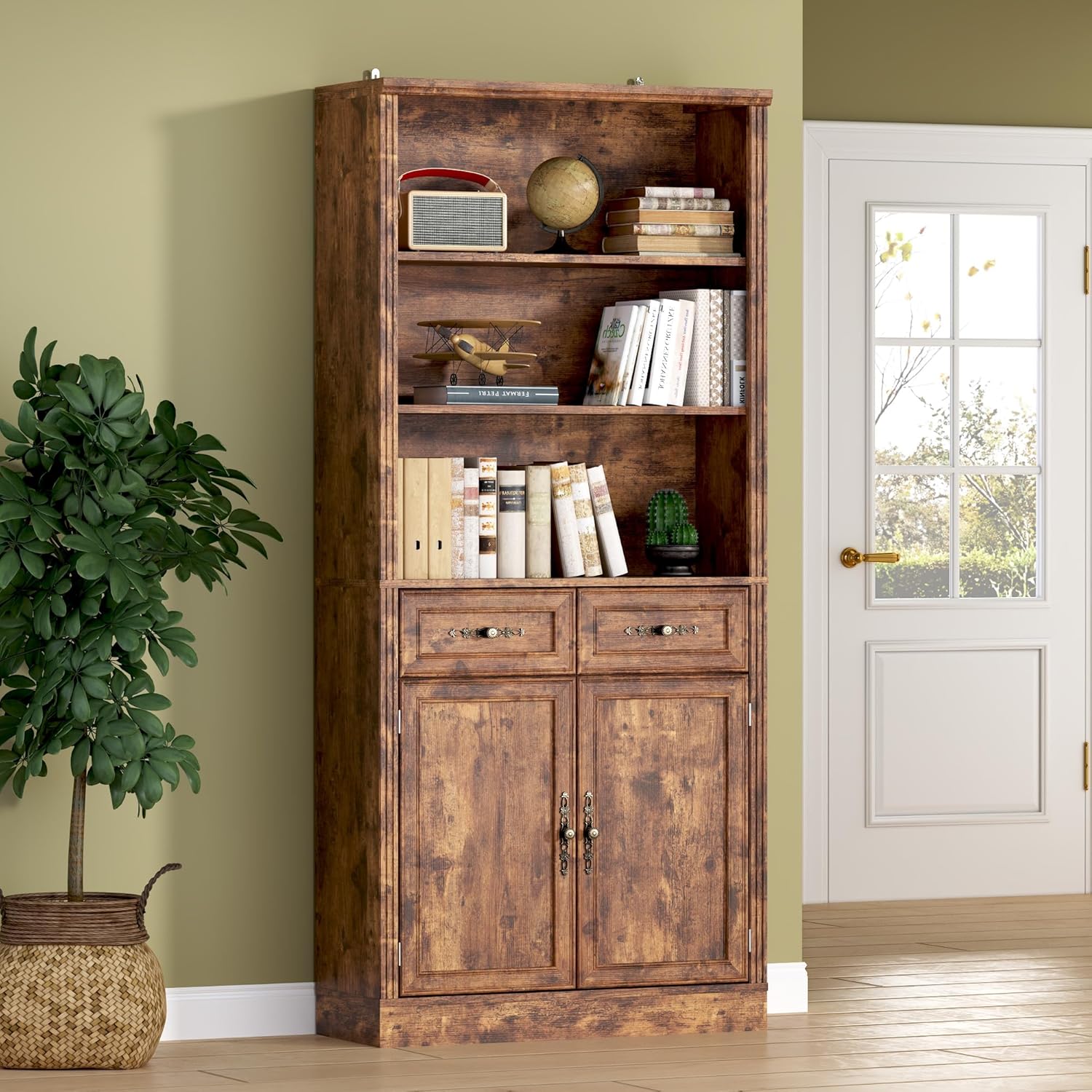 FANRAL 75" Open Bookshelf, 24" Wide 6 Tier Storage Organizer with Adjustable Shelving, Freestanding Anti-Tipping Display Shelf for Home Office Study, Bookcase