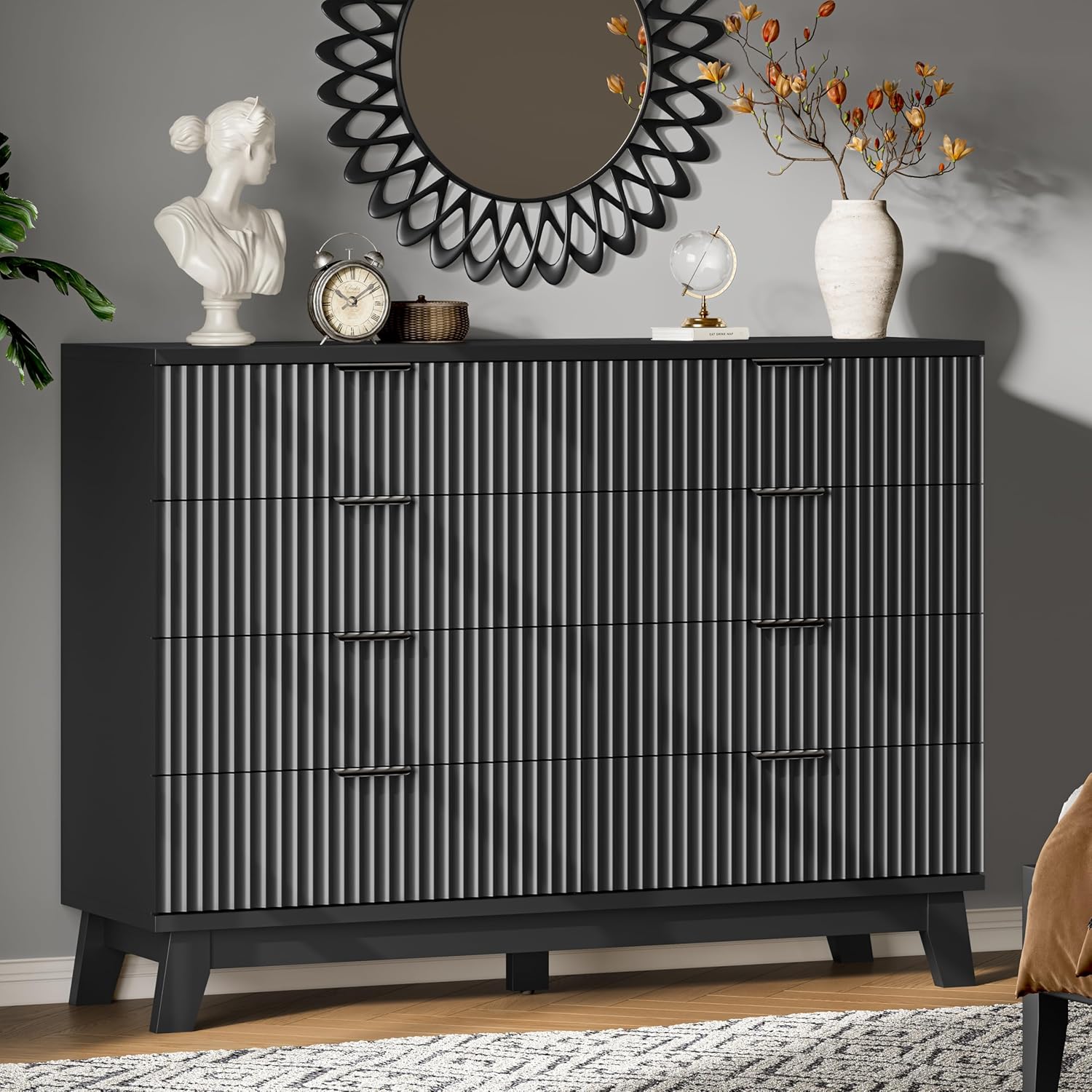 FANRAL 6 Drawers Dresser for Bedroom,54" Wide Fluted Dresser,en Dresser TV Stand,Modern Closet Clothes Storage Organizer for Bedroom, Dresser