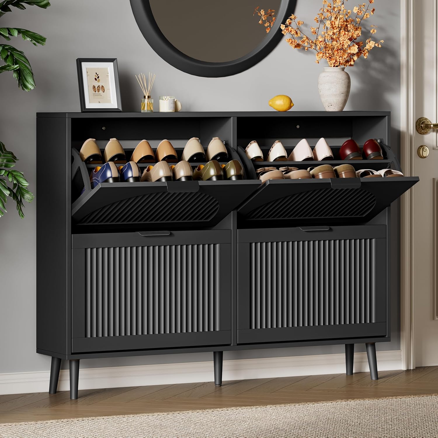 FANRAL Shoe Storage Cabinet for Entryway, Shoe Cabinet Storage with 3 Flip Drawers,Shoe Cabinet for Entryway Slim Space,3 Tier Shoe Cabinet Freestanding Shoe Rack for Entryway,Hallway