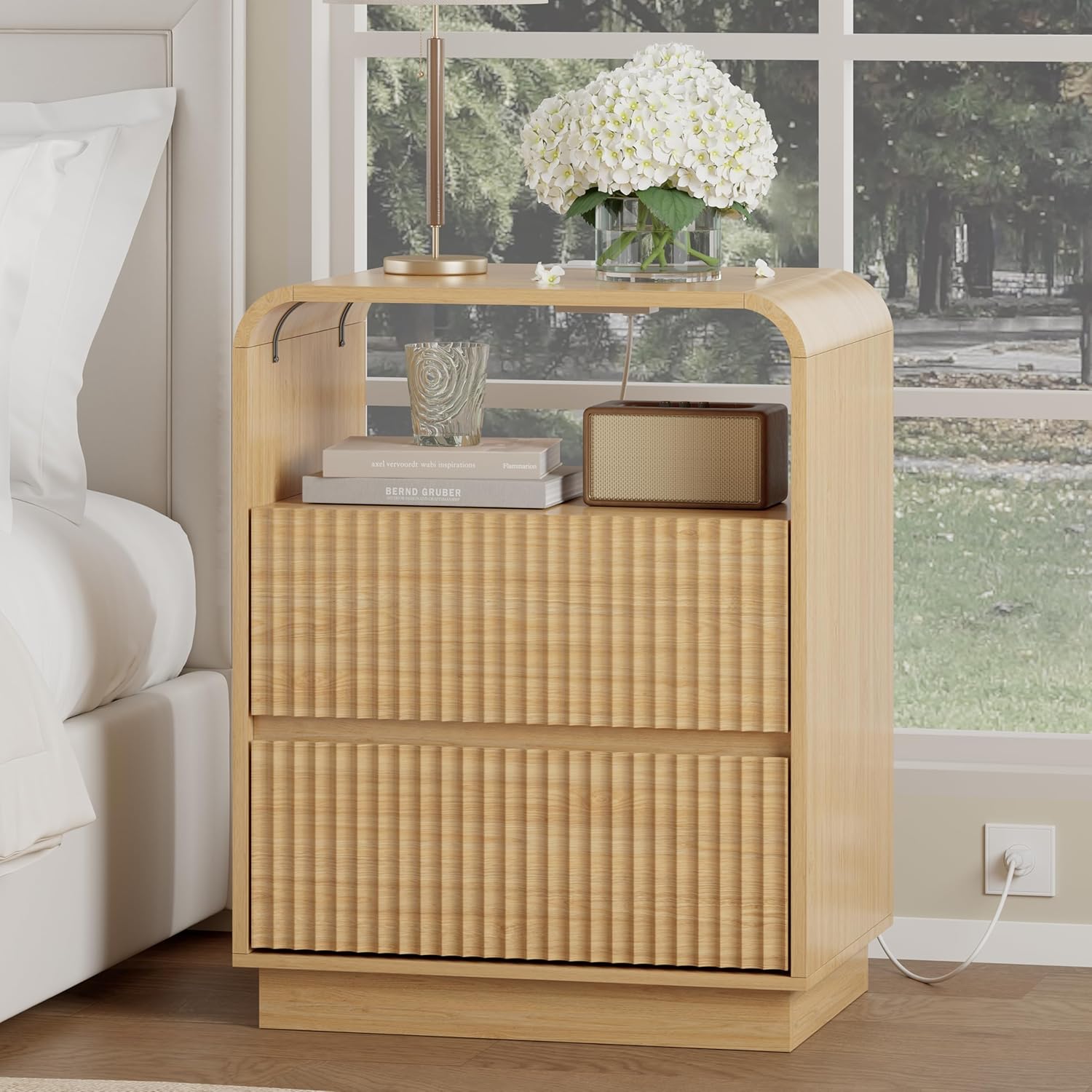 FANRAL 6 Drawer Wide Dresser with LED Lights,Modern Fluted Chest of Drawers with Floating LED Base, Dresser for Bedroom