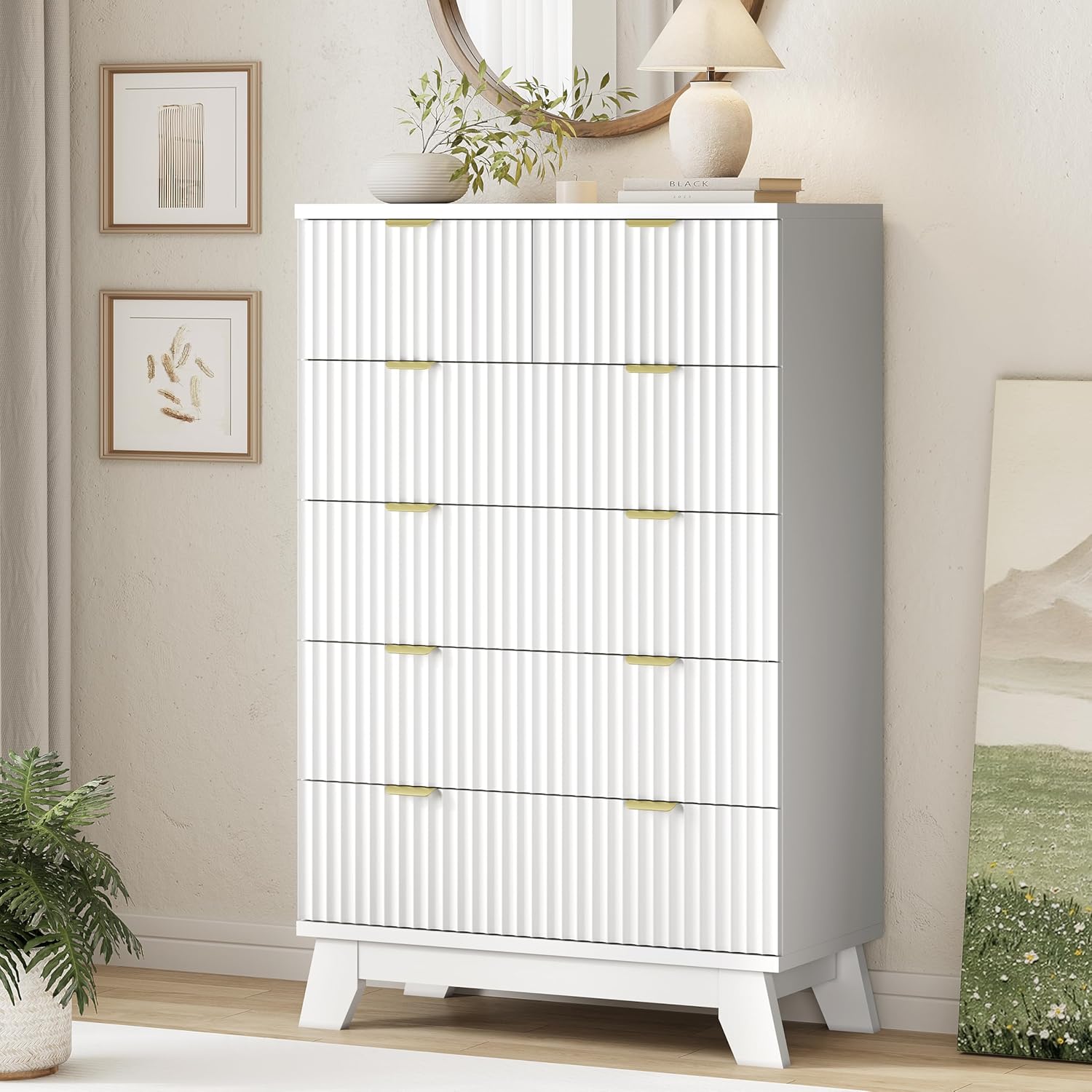 FANRAL 6 Drawers Dresser Fluted Dresser for Bedroom,en Chest of Drawers Modern Dresser for Closet, Dresser