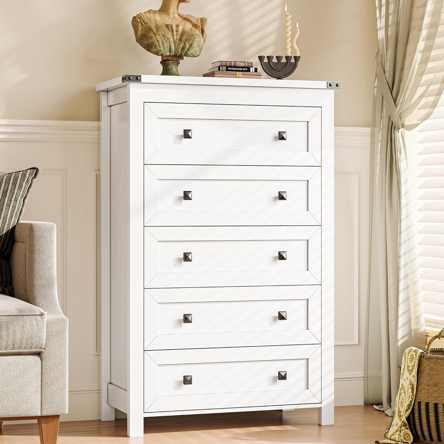 FANRAL Dresser for Bedroom with 6 Drawers, Metal Handle Closet Storage Cabinet,Wide TV Stand Chests of Drawers, Dresser
