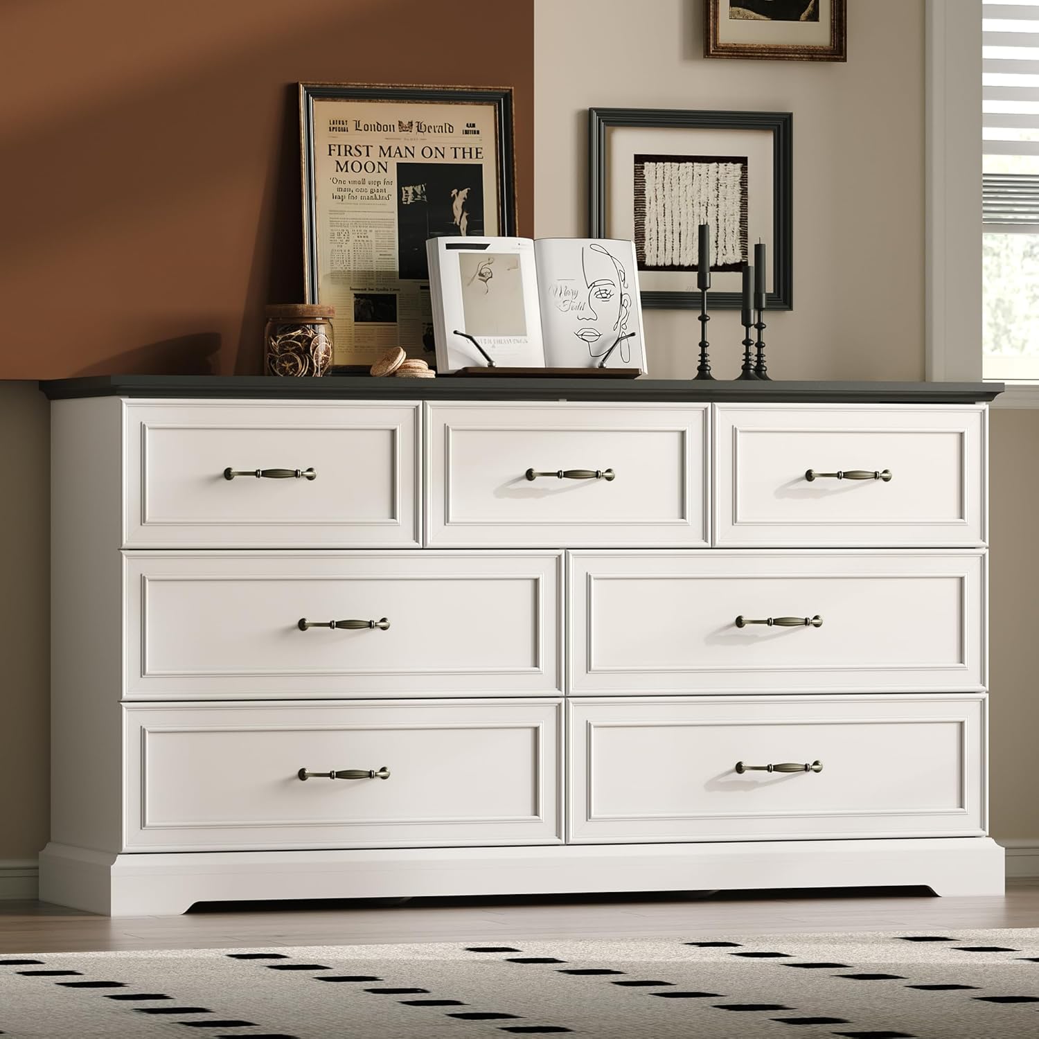 FANRAL Tall Dresser for Bedroom with 6 Drawers Chest of Drawers,en Dresser Storage Cabinet with Metal Handles, Dresser