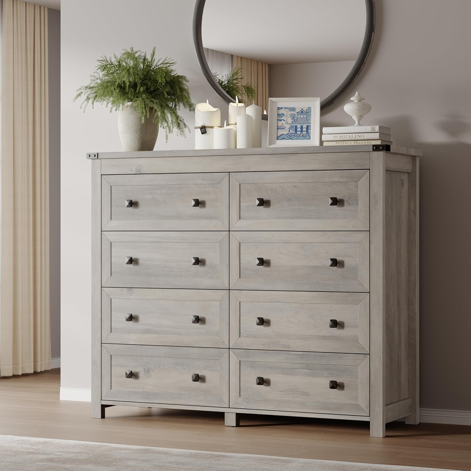 FANRAL Dresser for Bedroom with 6 Drawers, Metal Handle Closet Storage Cabinet,Wide TV Stand Chests of Drawers, Dresser