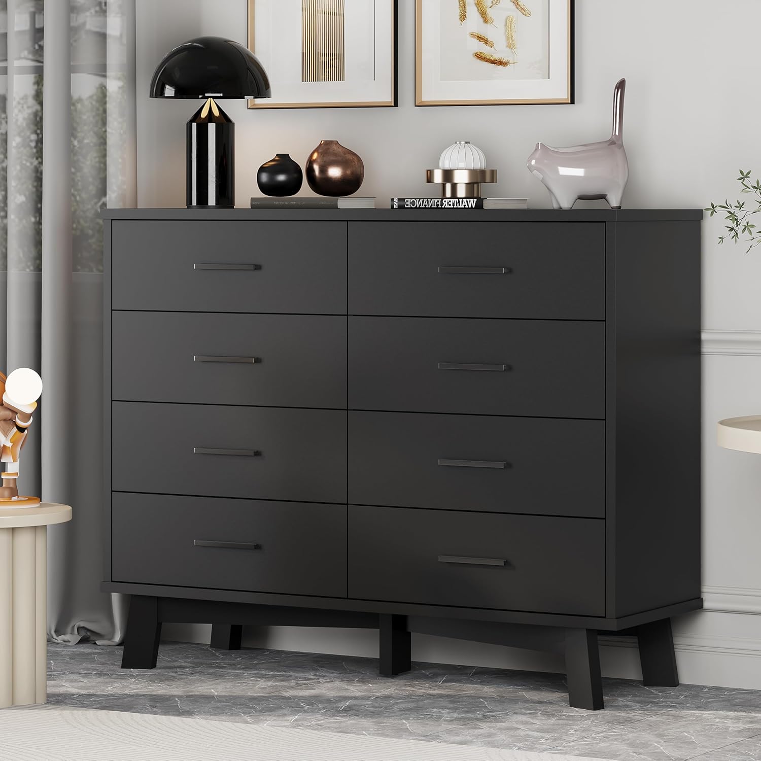 FANRAL 6 Drawers Dresser for Bedroom, Modern Chest of Drawers with X-Shaped Sturdy Base, Dresser