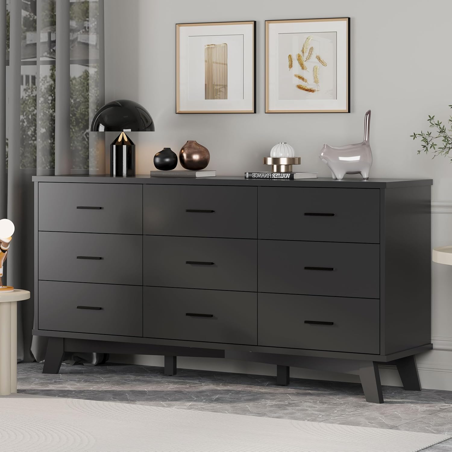 FANRAL 6 Drawers Dresser for Bedroom, Modern Chest of Drawers with X-Shaped Sturdy Base, Dresser
