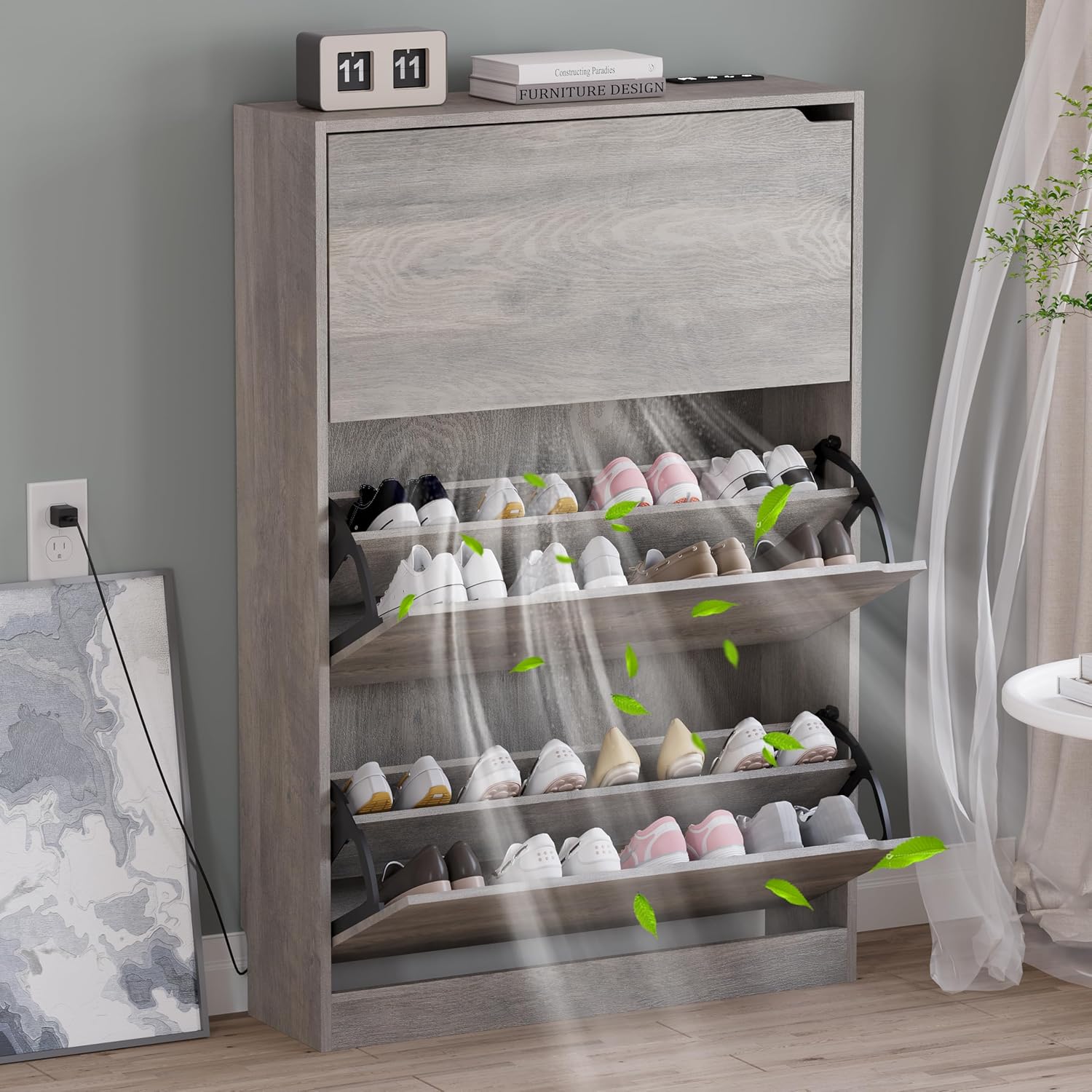 FANRAL Shoe Storage Cabinet for Entryway, Shoe Cabinet Storage with 3 Flip Drawers,Shoe Cabinet for Entryway Slim Space,3 Tier Shoe Cabinet Freestanding Shoe Rack for Entryway,Hallway